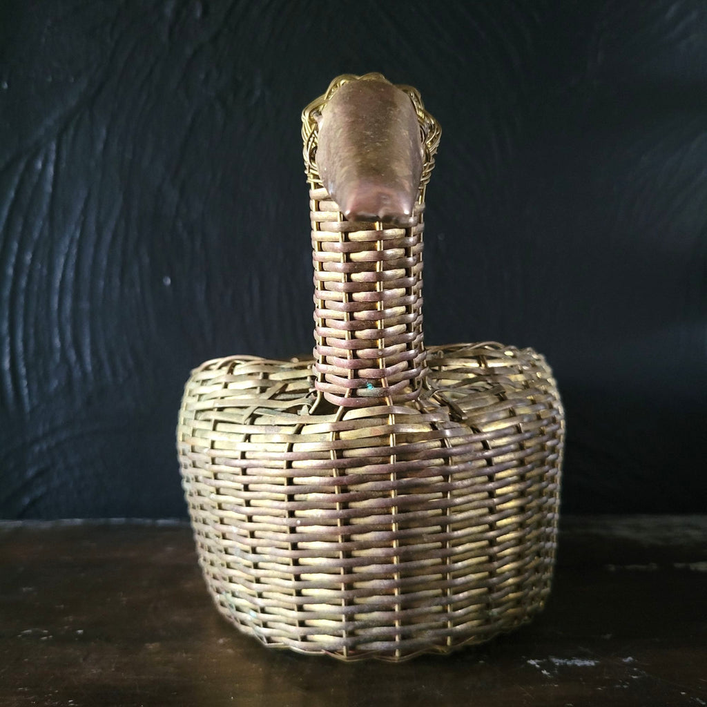Vintage Woven Brass Duck Basket 11" Long Unique Basket