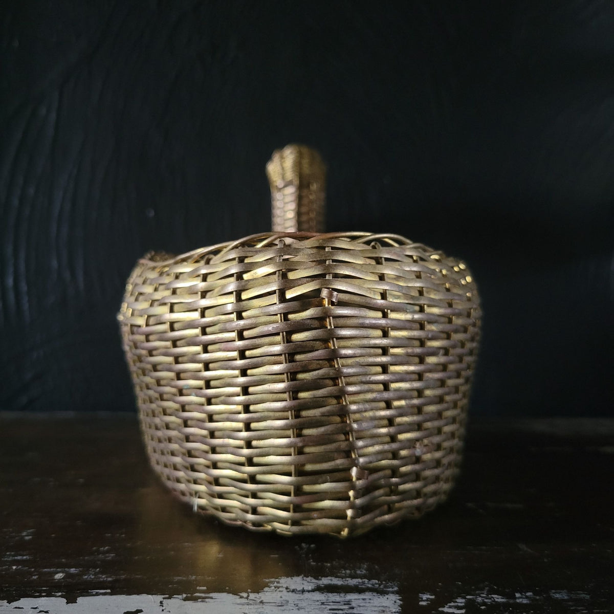 Vintage Woven Brass Duck Basket 11" Long Unique Basket