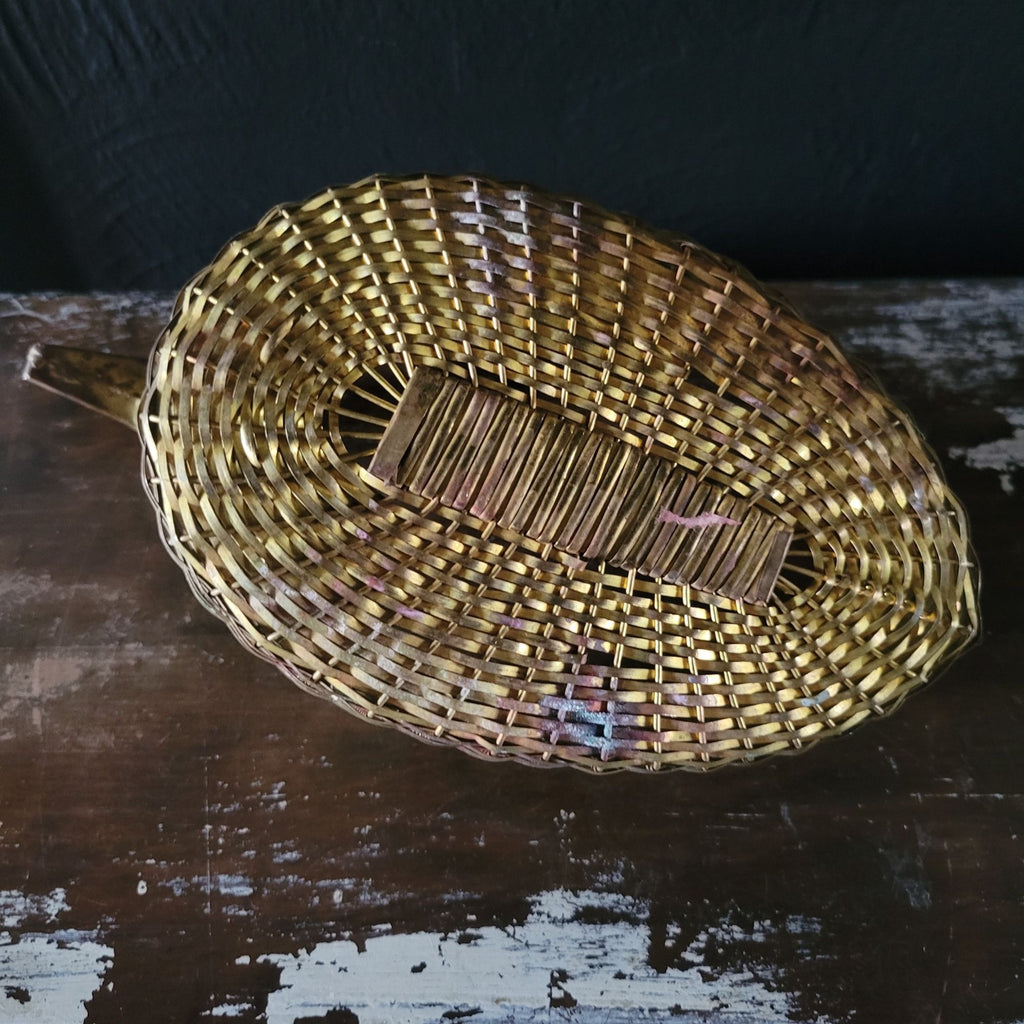 Vintage Woven Brass Duck Basket 11" Long Unique Basket