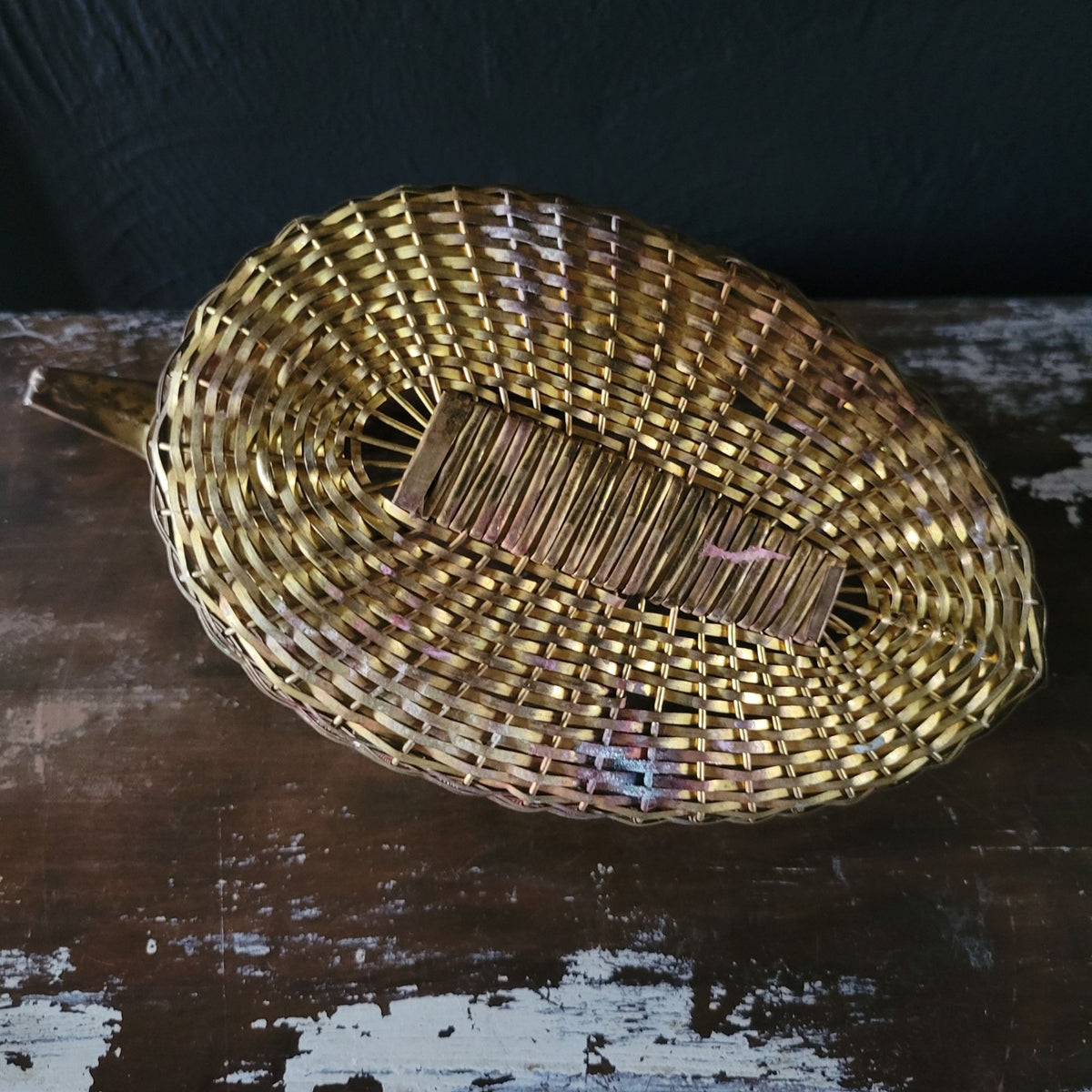 Vintage Woven Brass Duck Basket 11" Long Unique Basket
