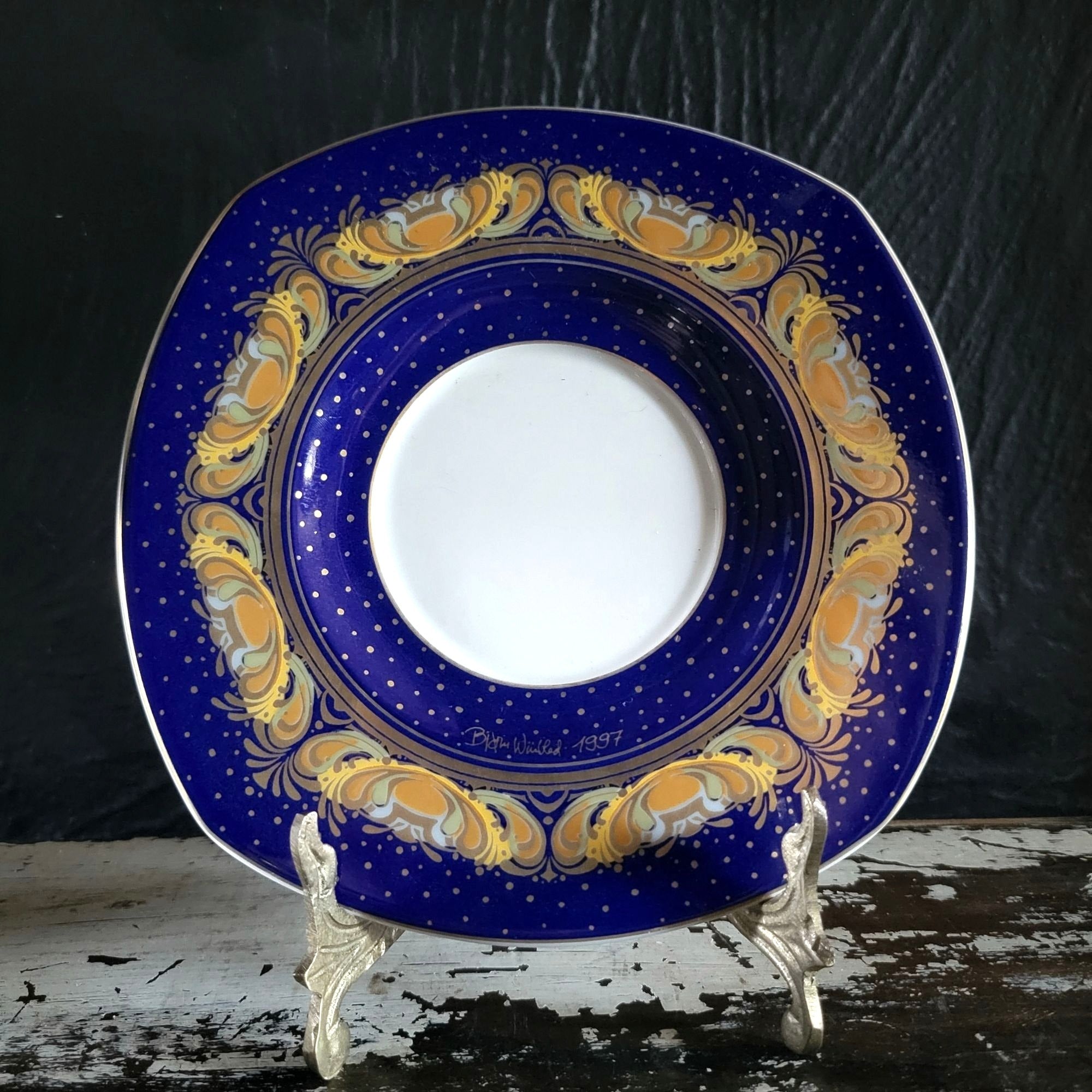 Bjorn Wiinblad Rosenthal Studio Line Christmas Saucer Cobalt Gold 1997