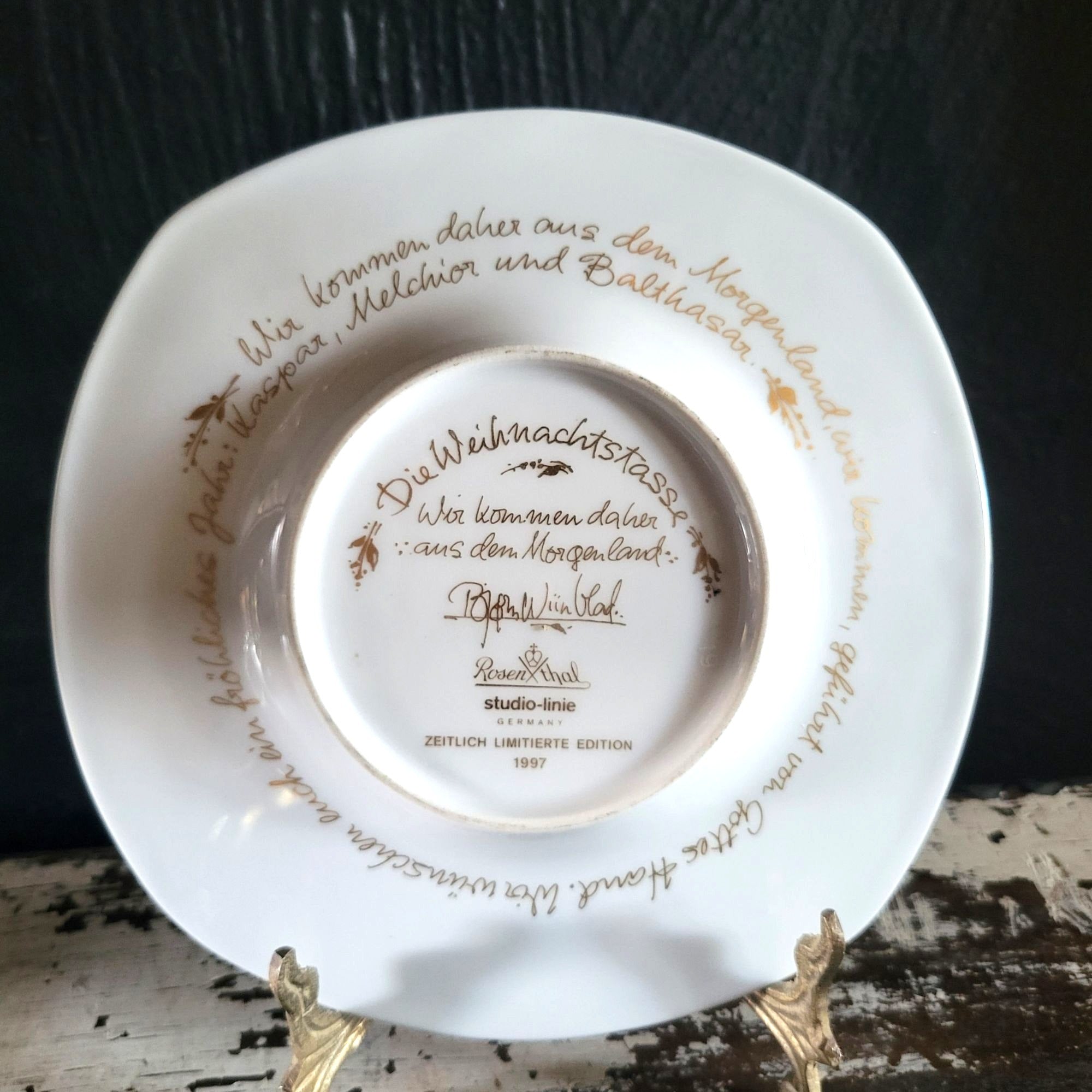 Bjorn Wiinblad Rosenthal Studio Line Christmas Saucer Cobalt Gold 1997