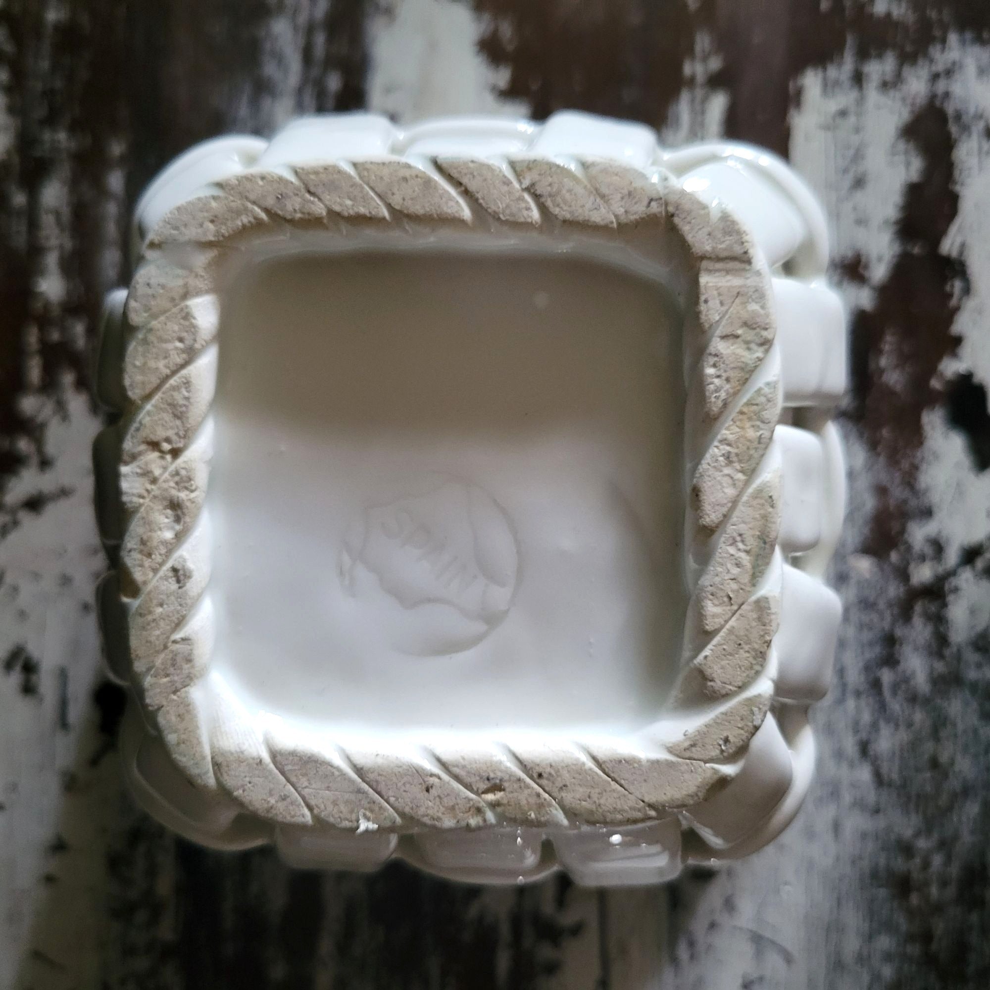 Vintage White Woven Ceramic Planter Handcrafted In Spain, Cachepot