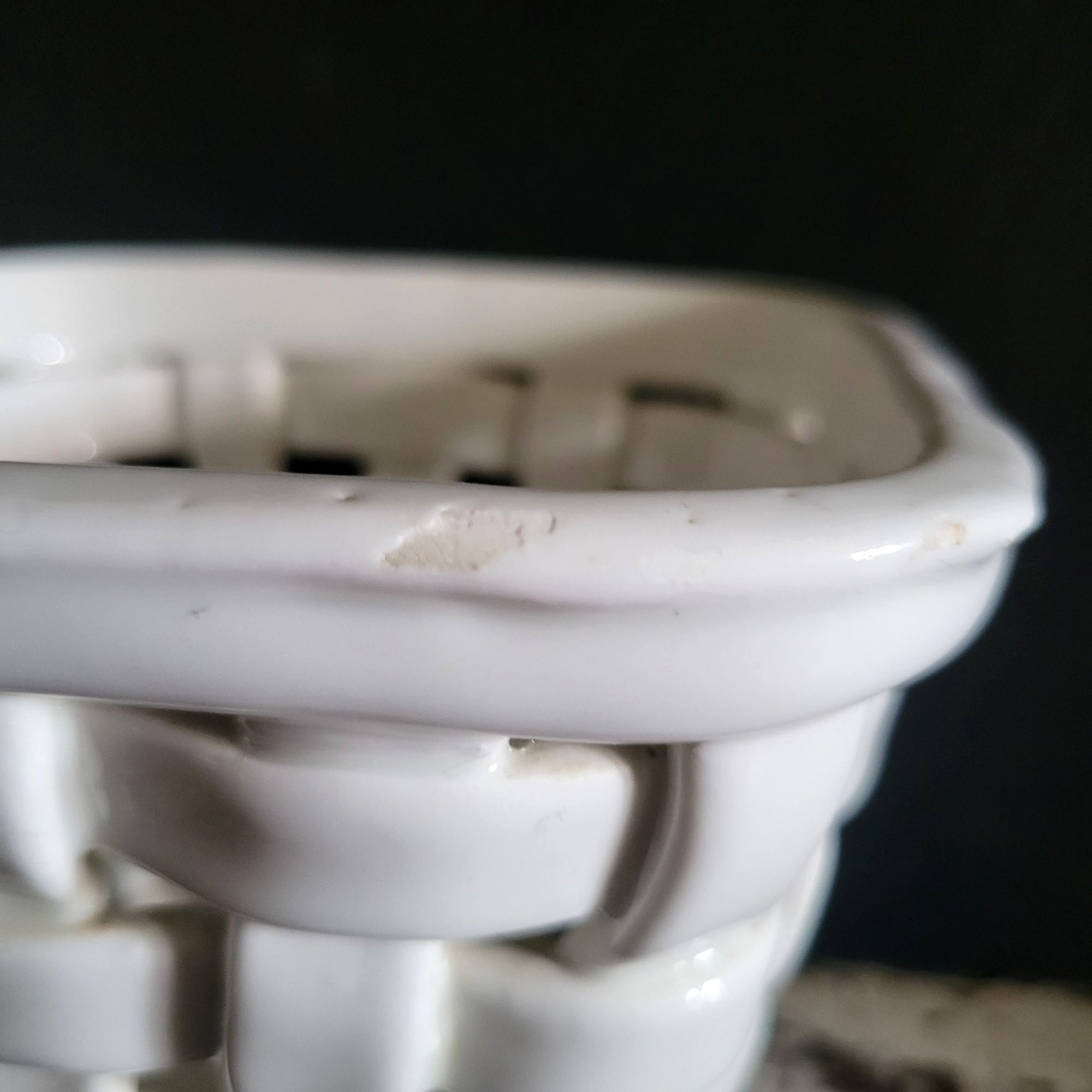 Vintage White Woven Ceramic Planter Handcrafted In Spain, Cachepot
