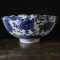 Antique Meiji Japan Blue & White Porcelain Bowl Phoenix & Floral Design *Chip