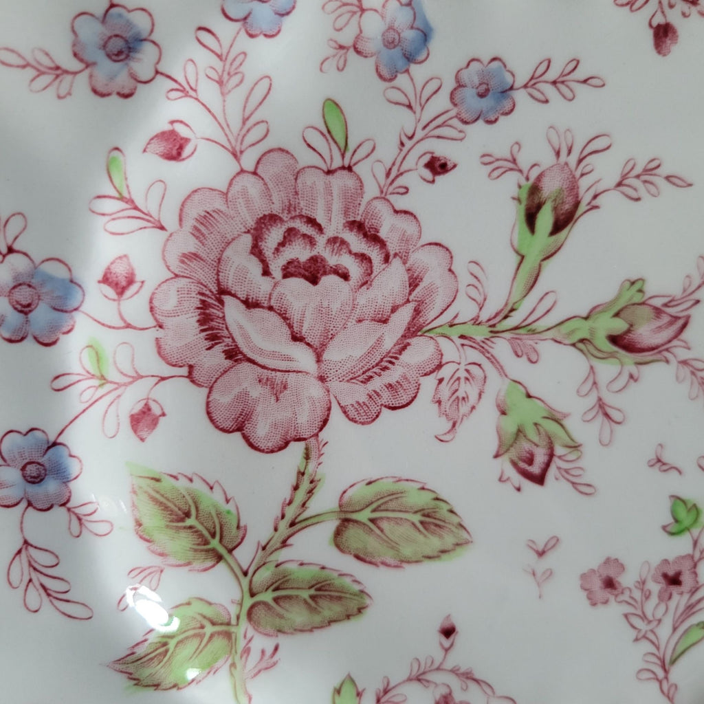 Vintage Johnson Brothers Rose Chintz Pink Square Plate Black Backstamp Ironstone