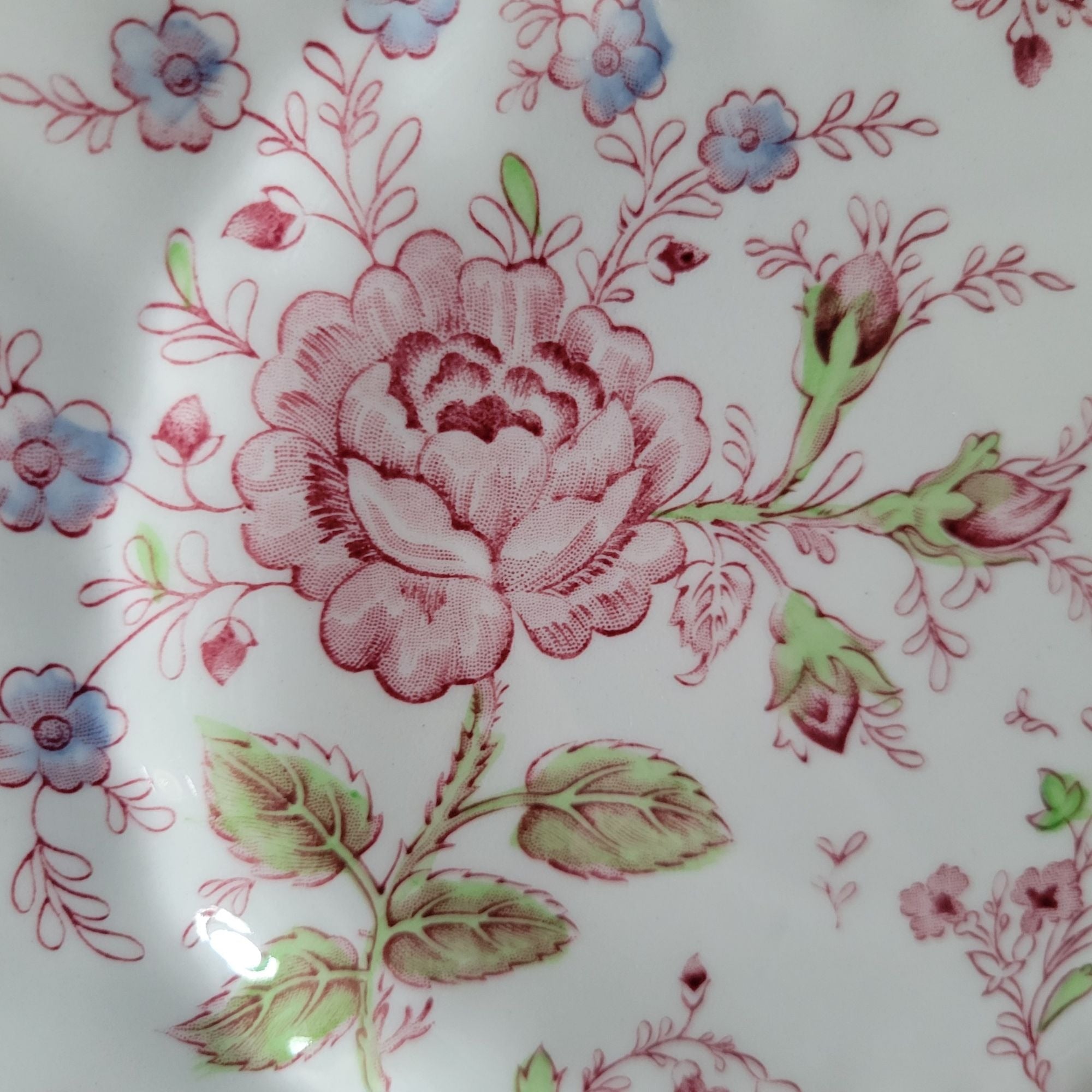 Vintage Johnson Brothers Rose Chintz Pink Square Plate Black Backstamp Ironstone