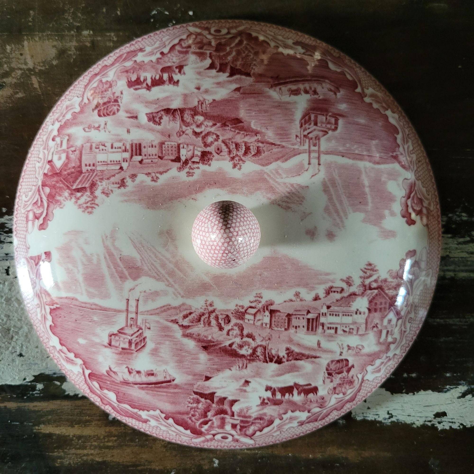 LID for Johnson Bros Pink Historic America Round Covered Vegetable Serving Bowl