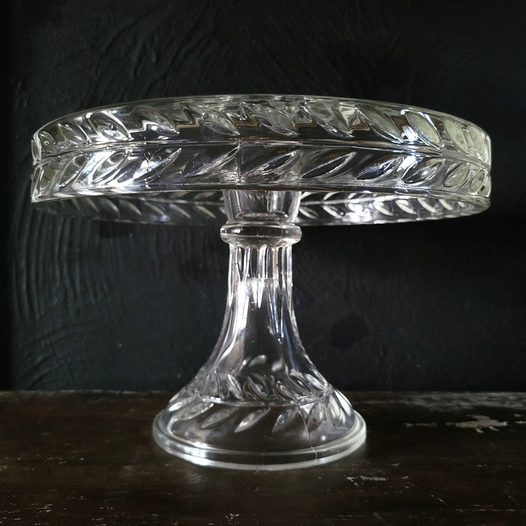Vintage Indiana Laurel Pattern Glass Cake Stand With Pedestal and Rum Well