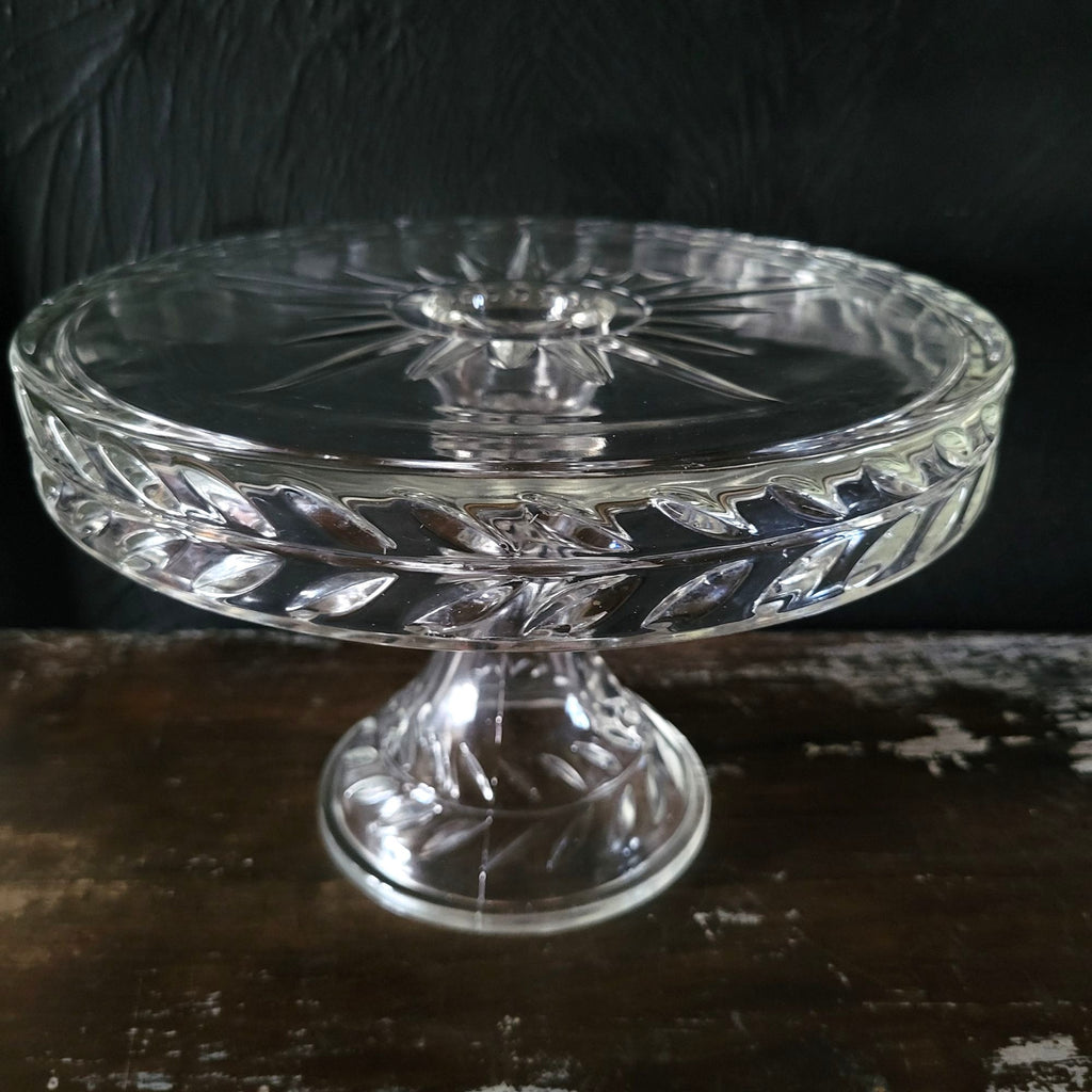 Vintage Indiana Laurel Pattern Glass Cake Stand With Pedestal and Rum Well