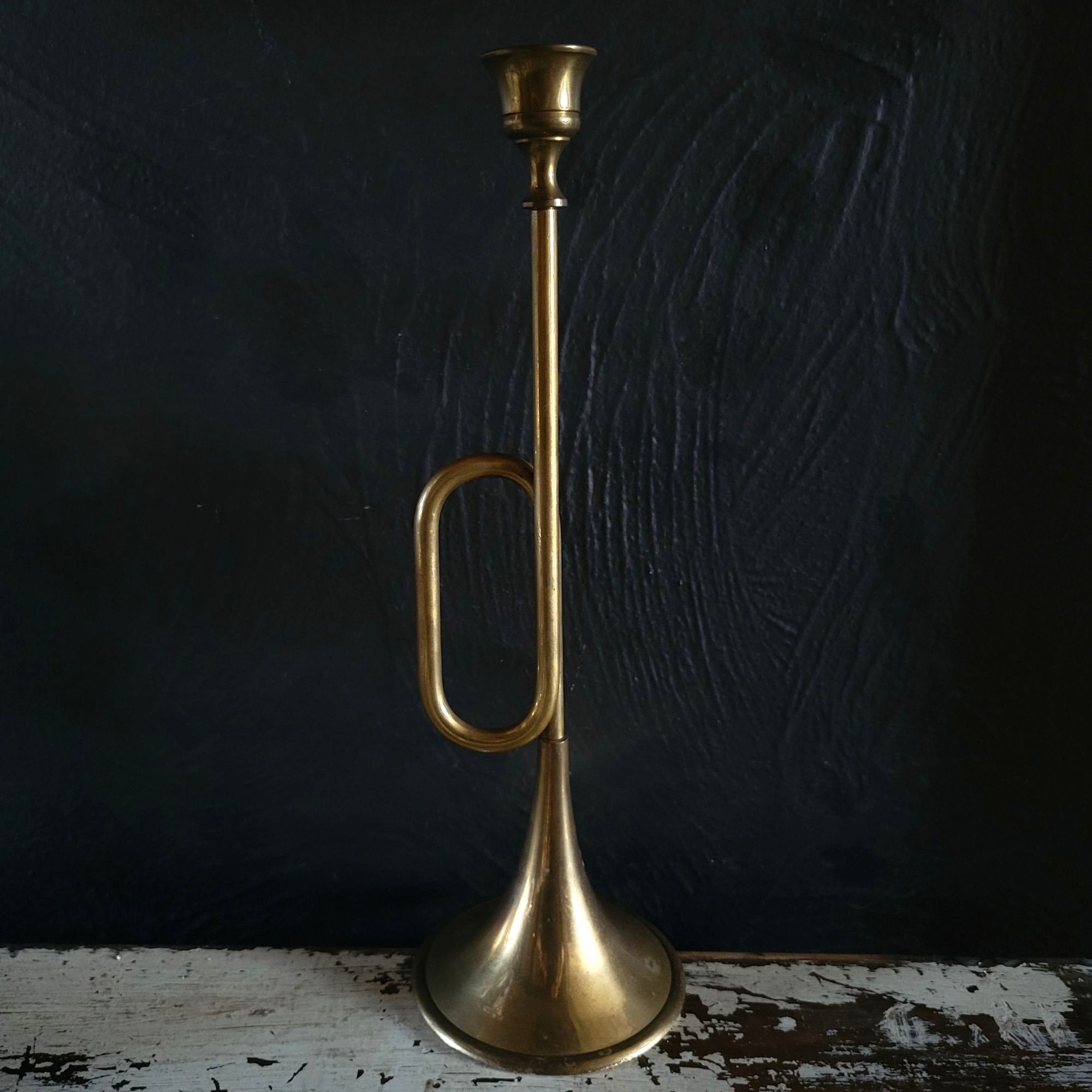 Vintage Brass Horn-Shaped Candle Holder Vintage Christmas Decor