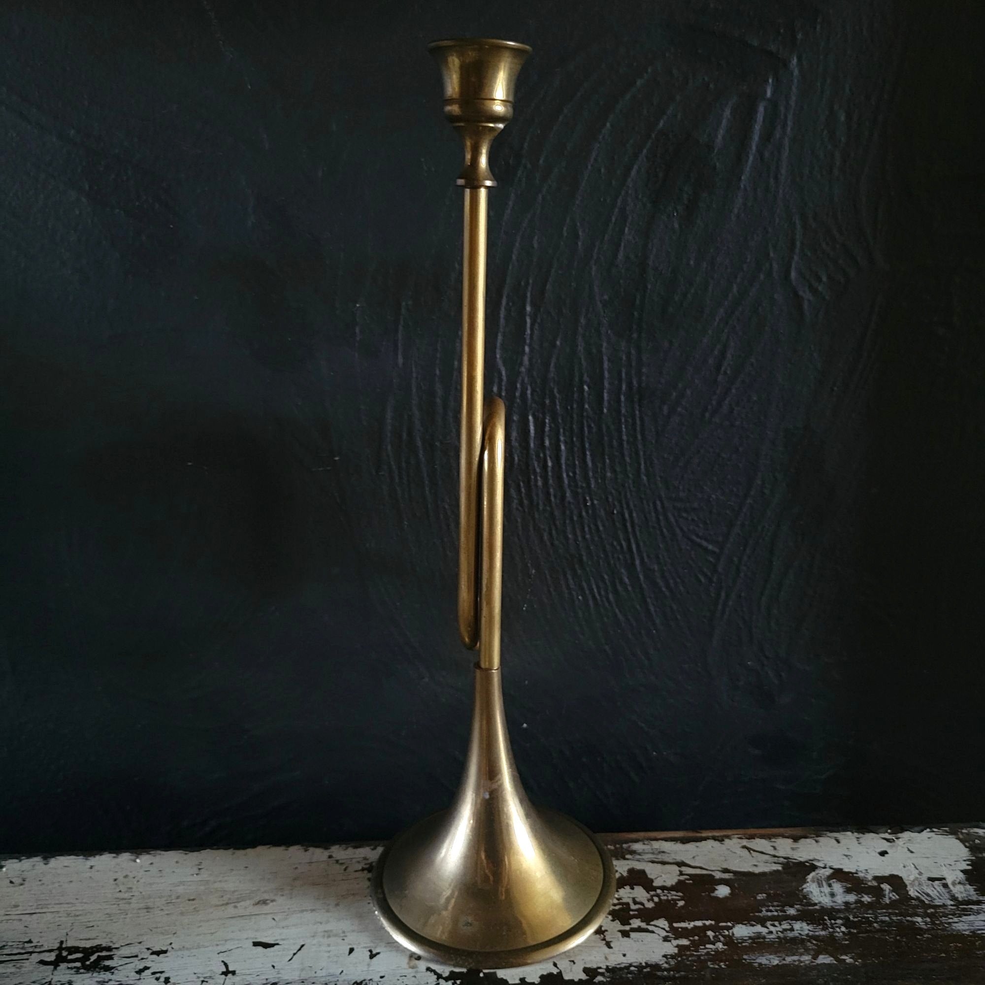 Vintage Brass Horn-Shaped Candle Holder Vintage Christmas Decor
