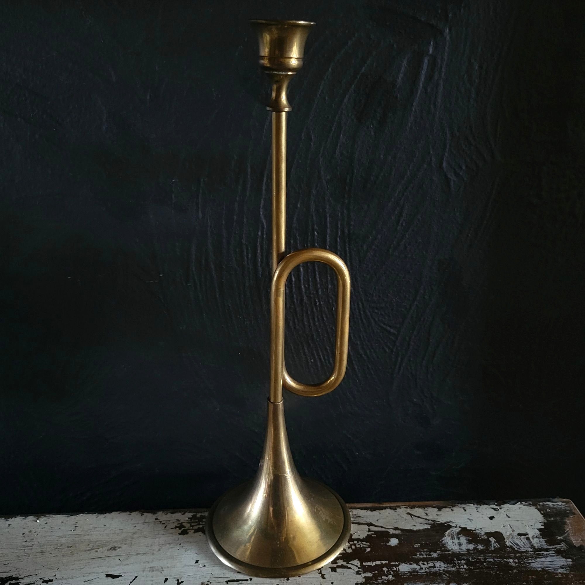 Vintage Brass Horn-Shaped Candle Holder Vintage Christmas Decor