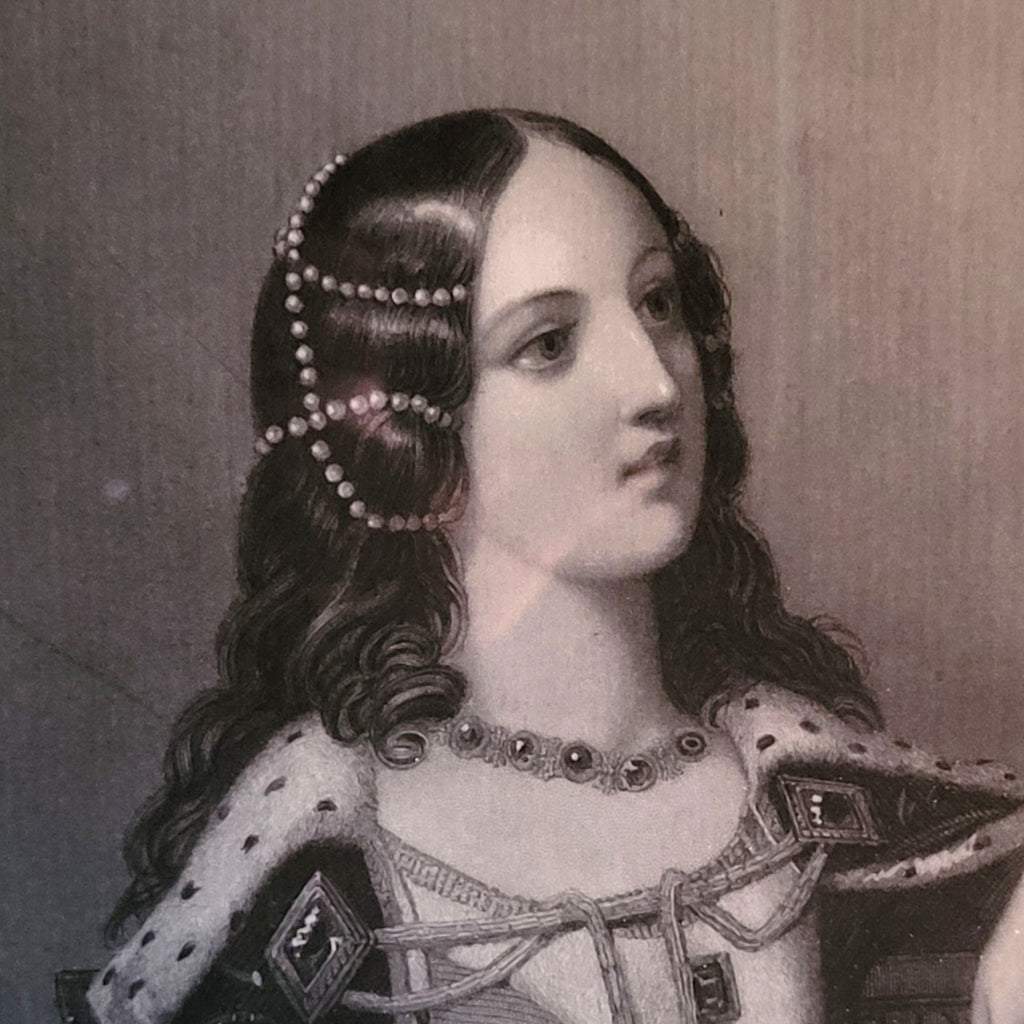 Vintage Framed Isabella of Valois Portrait Print With Black & Gold Wood Frame