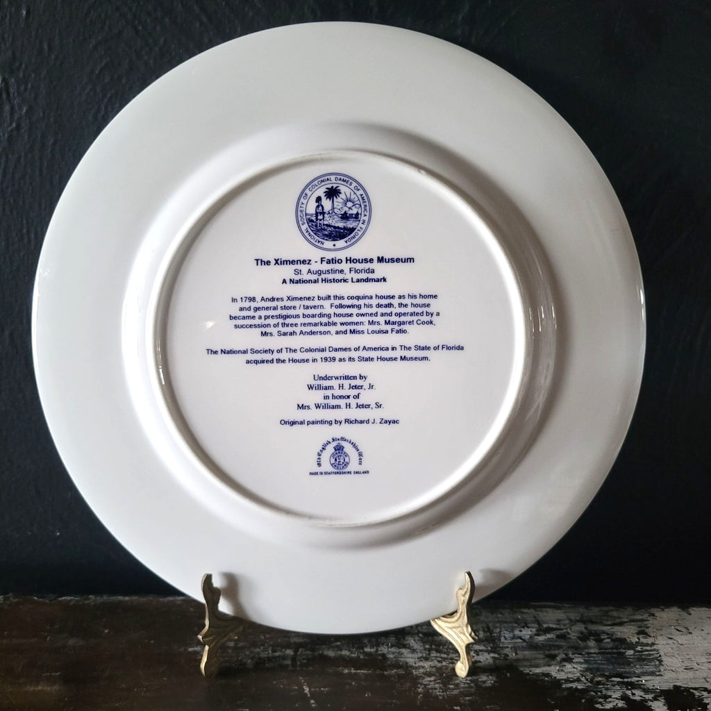 Ximenez-Fatio House Museum St. Augustine Landmark Blue and White Souvenir Plate