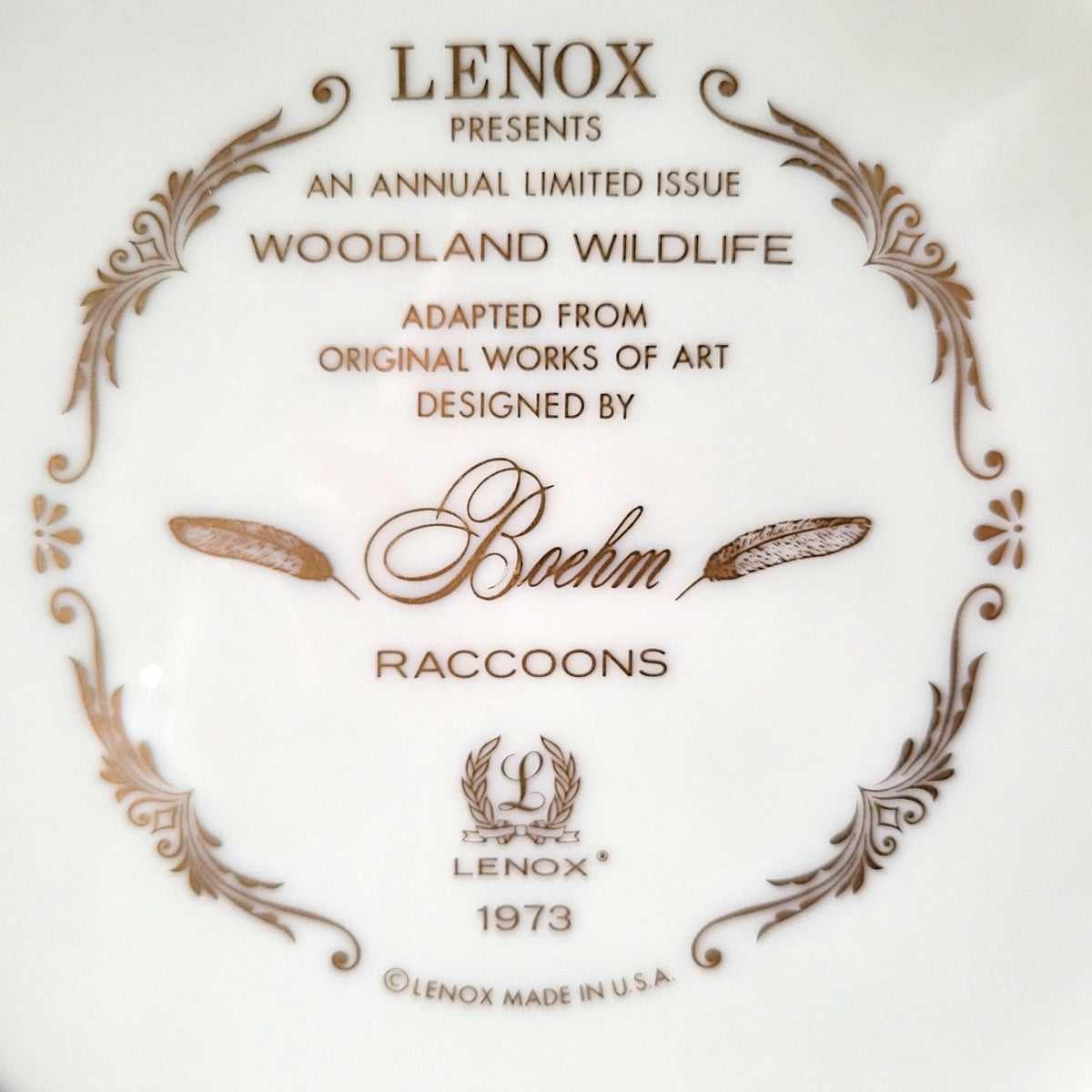 Lenox Woodland Wildlife 1973 Raccoons Collector Plate By Boehm