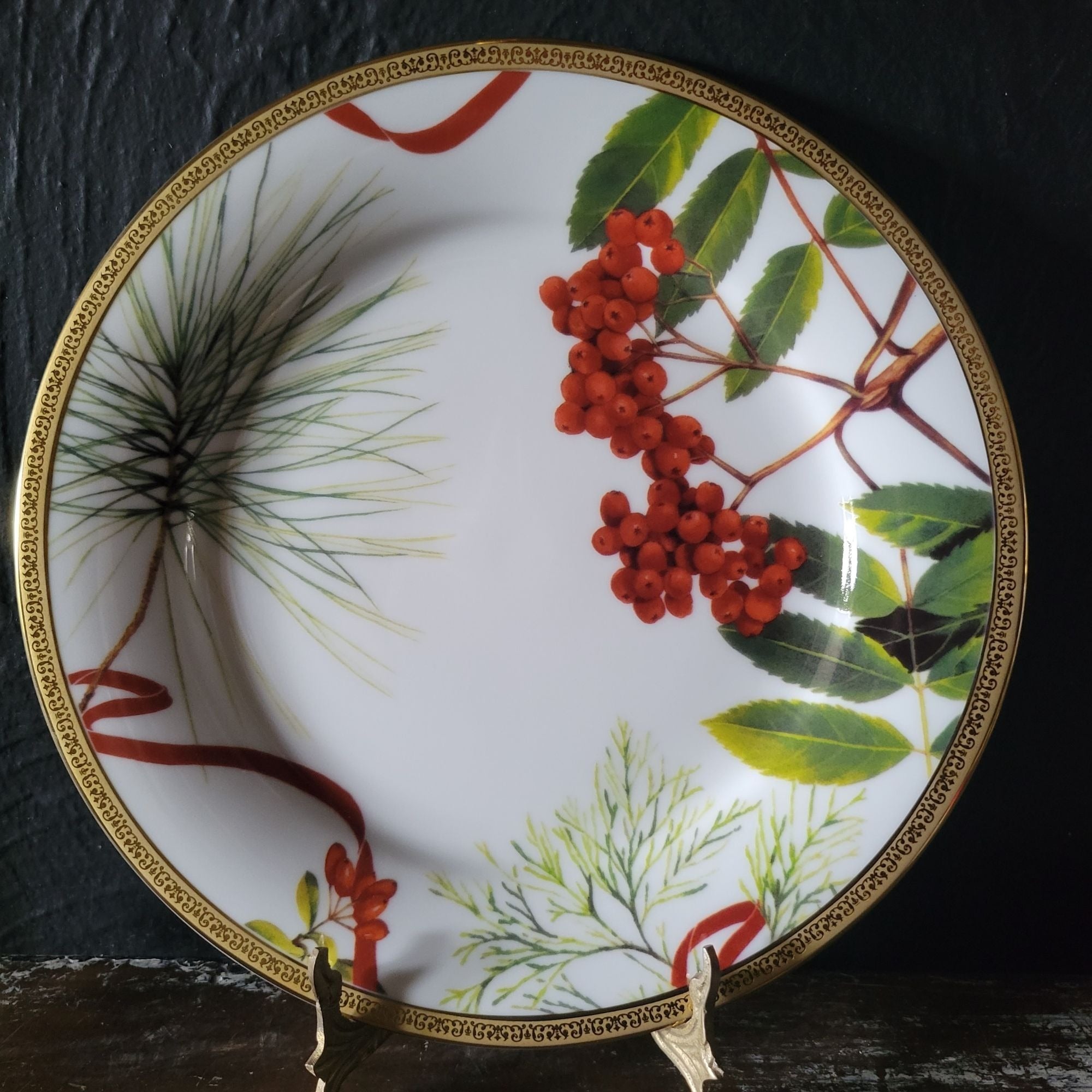 Charter Club Fashion Buffet Christmas Salad Plate Holly and Pine 9.375"