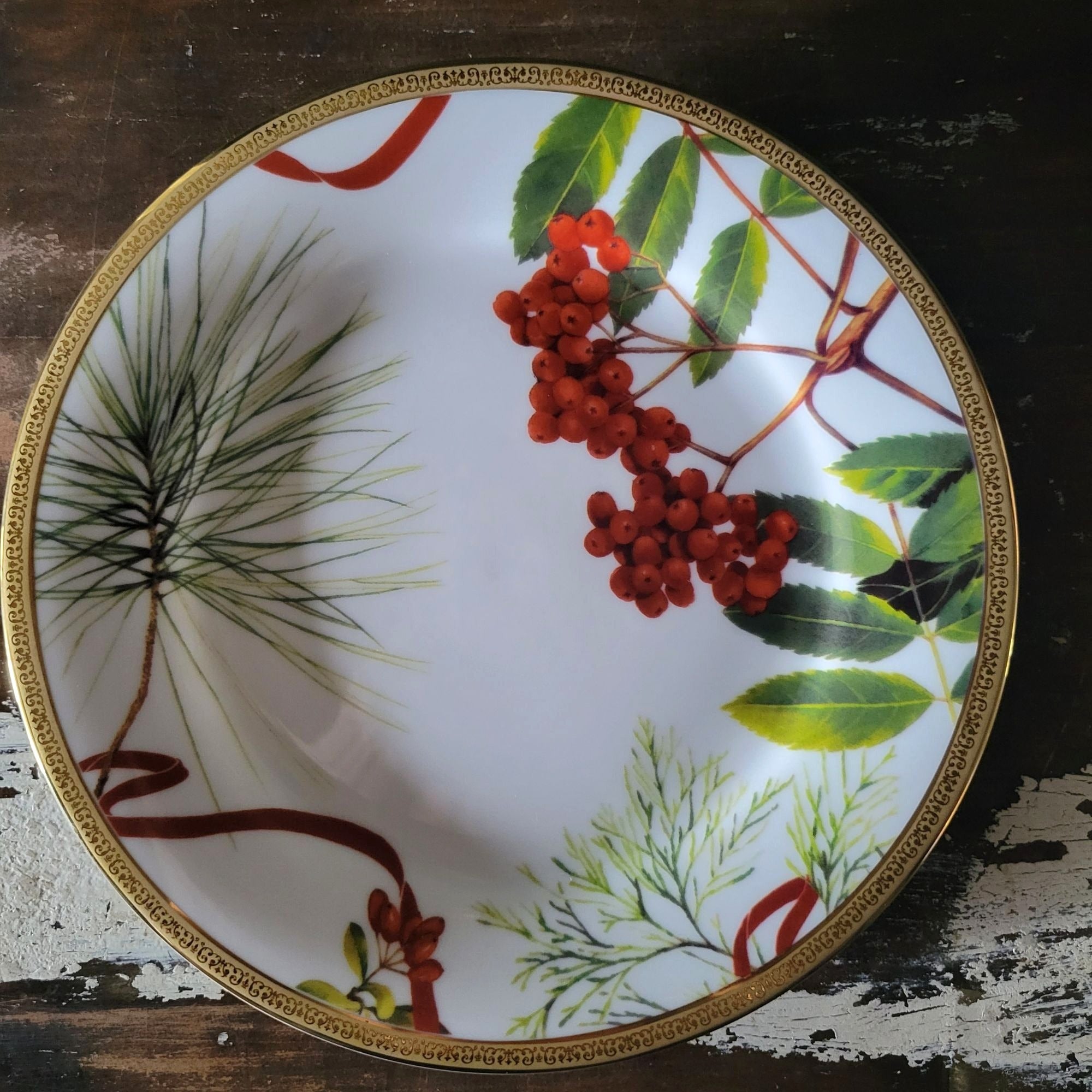 Charter Club Fashion Buffet Christmas Salad Plate Holly and Pine 9.375"