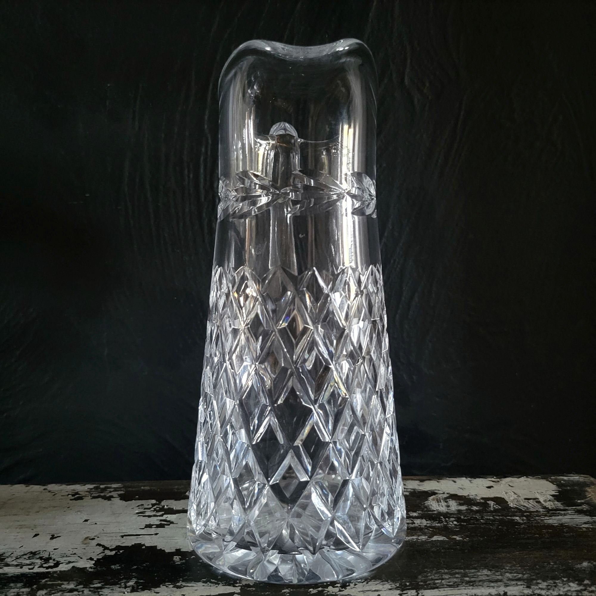 Vintage Cut Glass Pitcher With Diamond and Laurel Leaf Pattern, Upscale Dining