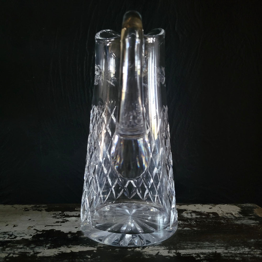 Vintage Cut Glass Pitcher With Diamond and Laurel Leaf Pattern, Upscale Dining
