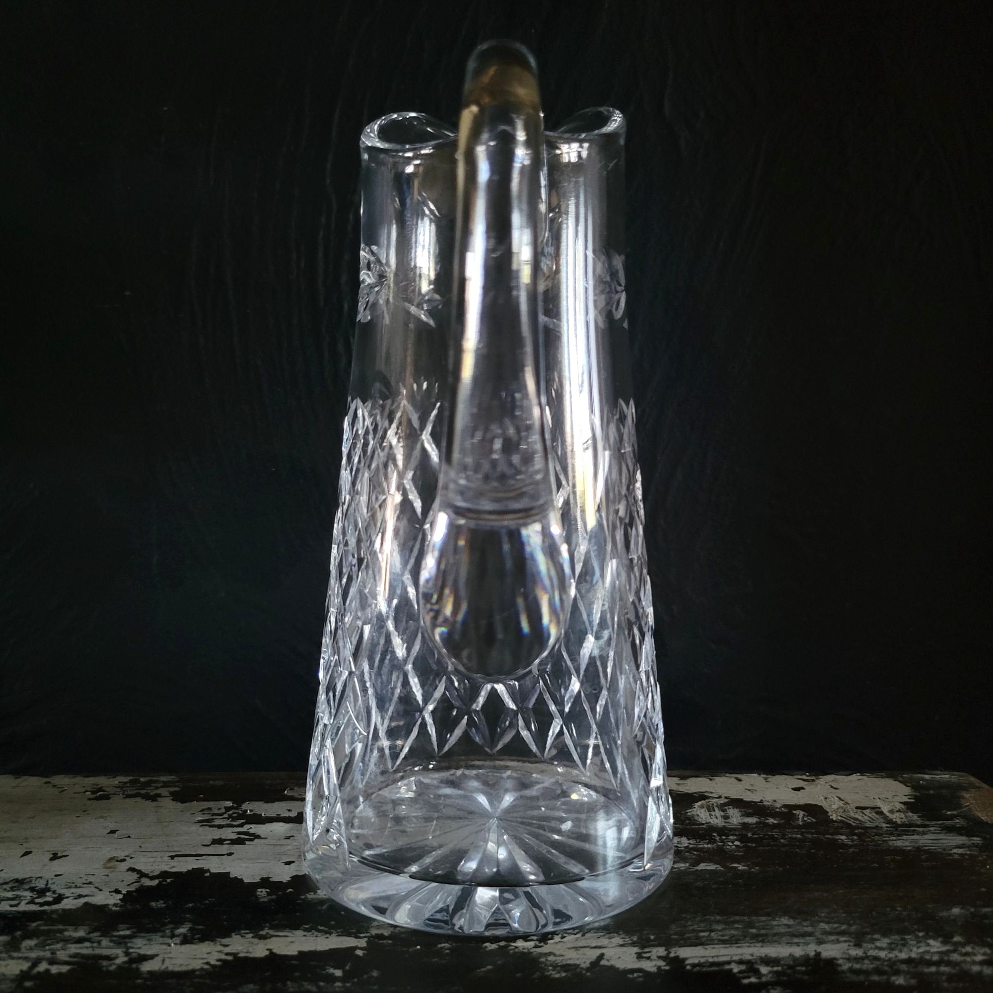 Vintage Cut Glass Pitcher With Diamond and Laurel Leaf Pattern, Upscale Dining