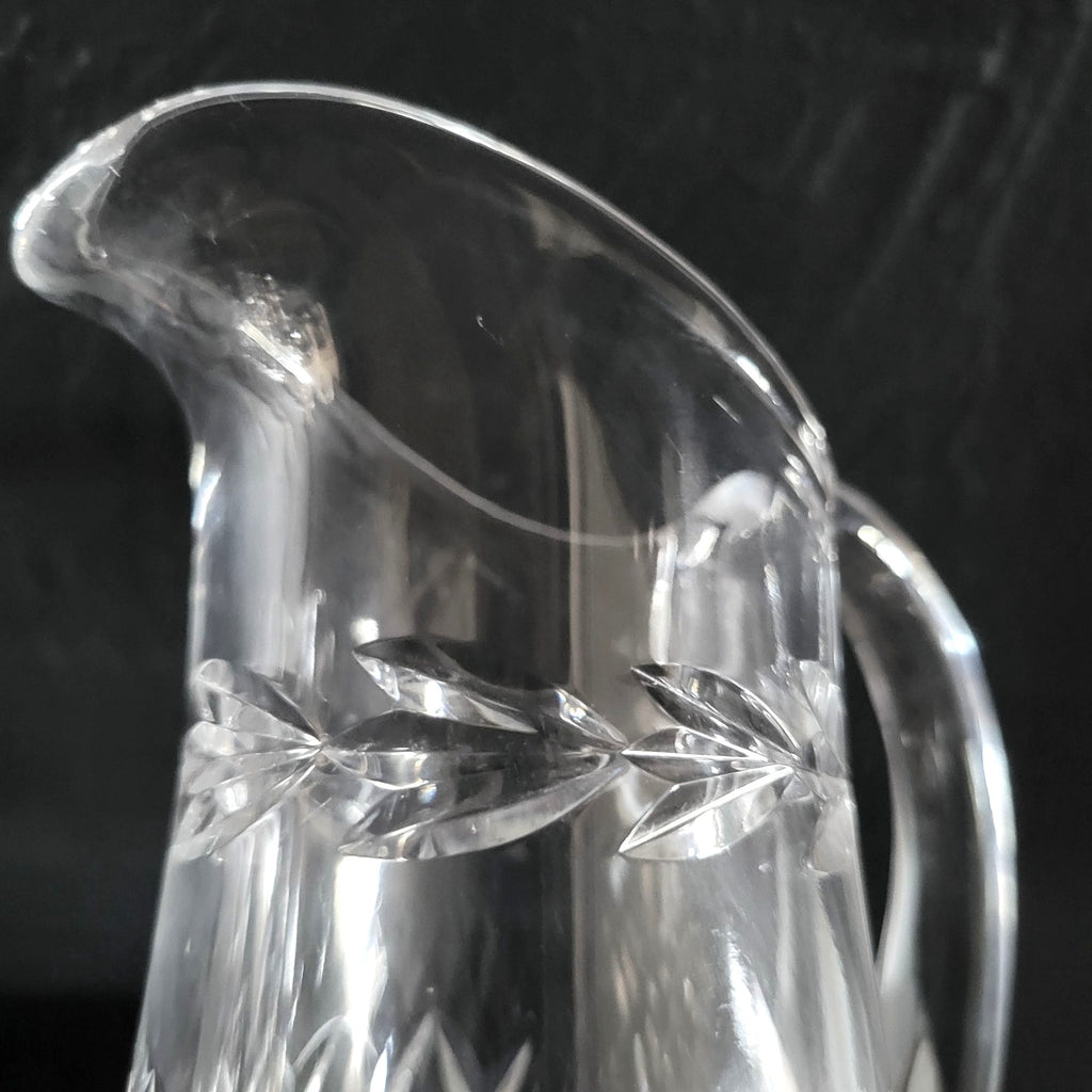 Vintage Cut Glass Pitcher With Diamond and Laurel Leaf Pattern, Upscale Dining