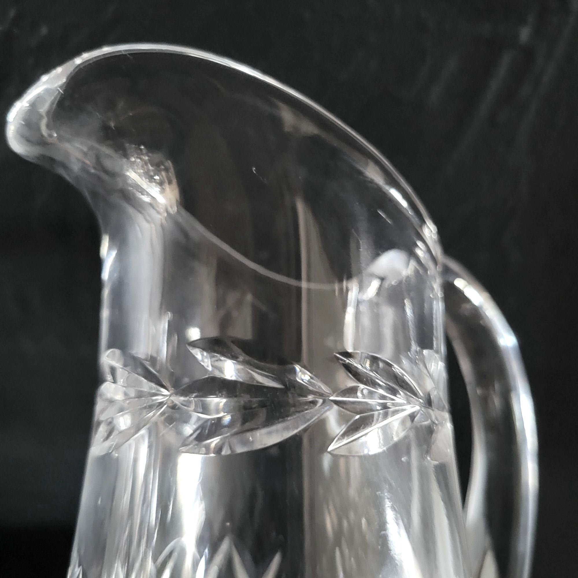 Vintage Cut Glass Pitcher With Diamond and Laurel Leaf Pattern, Upscale Dining