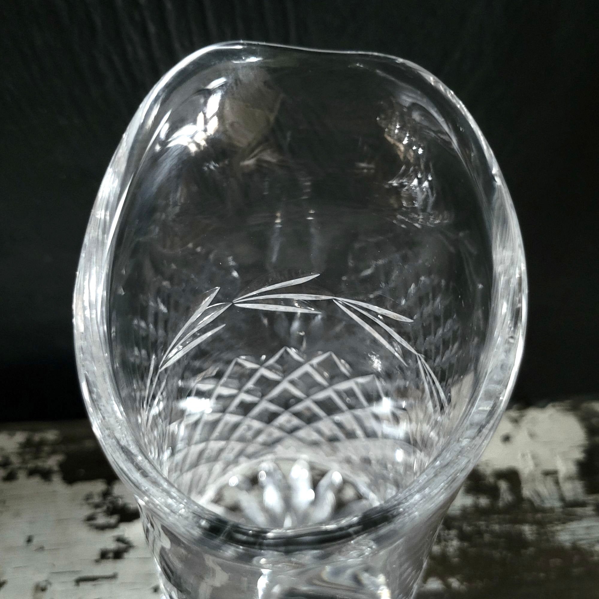 Vintage Cut Glass Pitcher With Diamond and Laurel Leaf Pattern, Upscale Dining