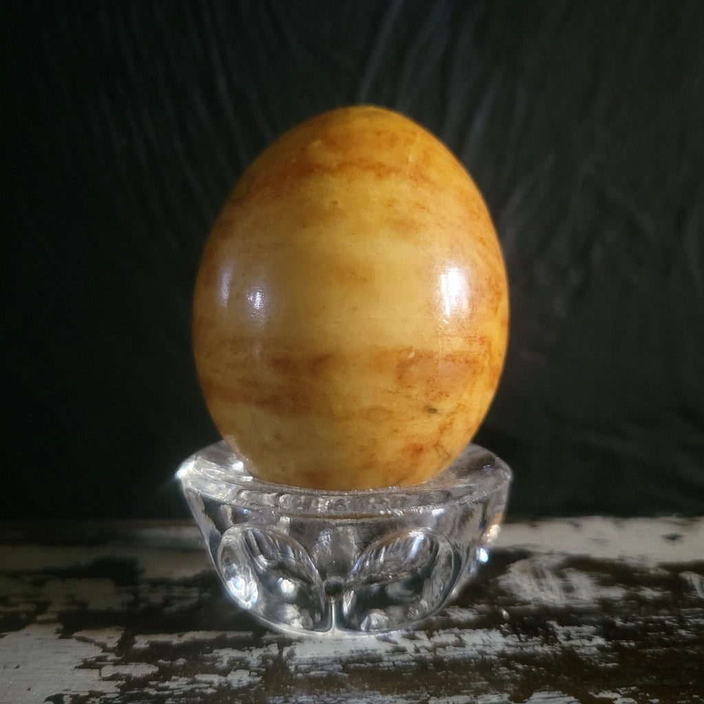 Vintage Genuine Brown Alabaster Hand-Carved Egg Made In Italy
