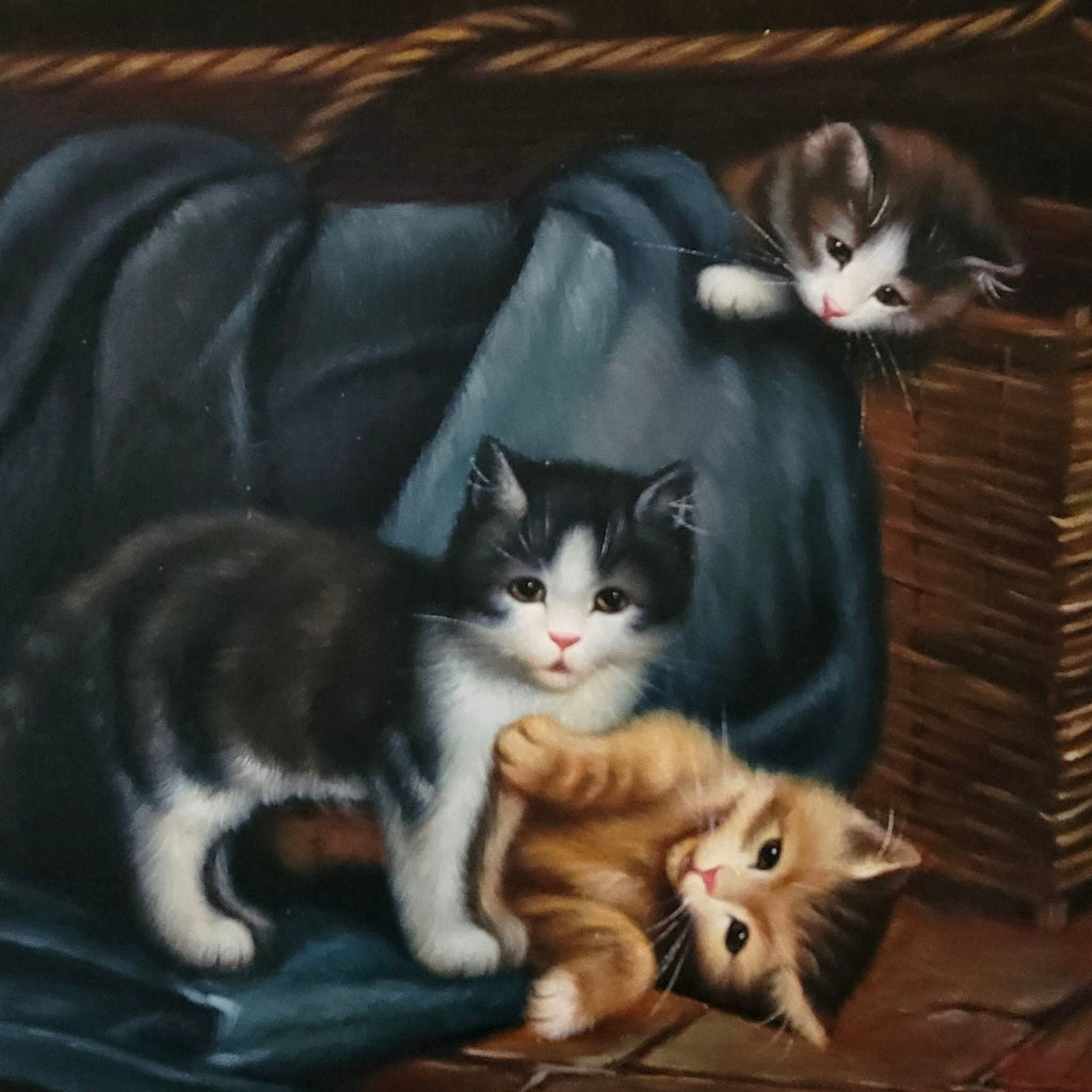 Oil Painting on Board of Three Kittens Signed P. Saied With Gold Frame