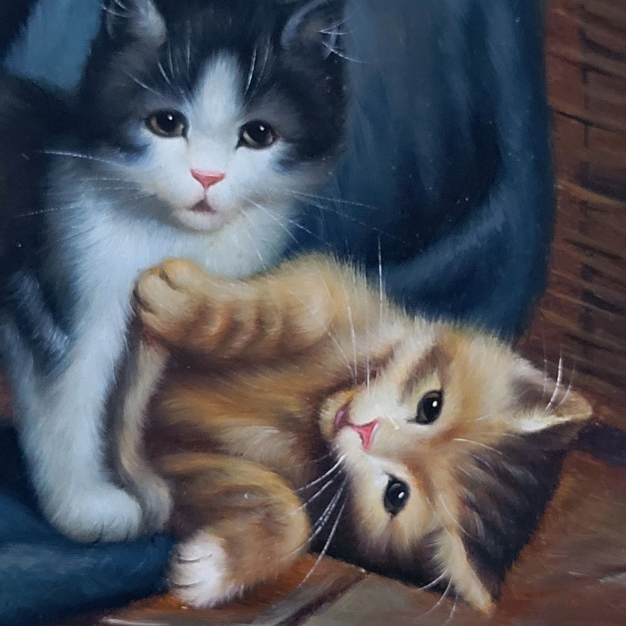 Oil Painting on Board of Three Kittens Signed P. Saied With Gold Frame