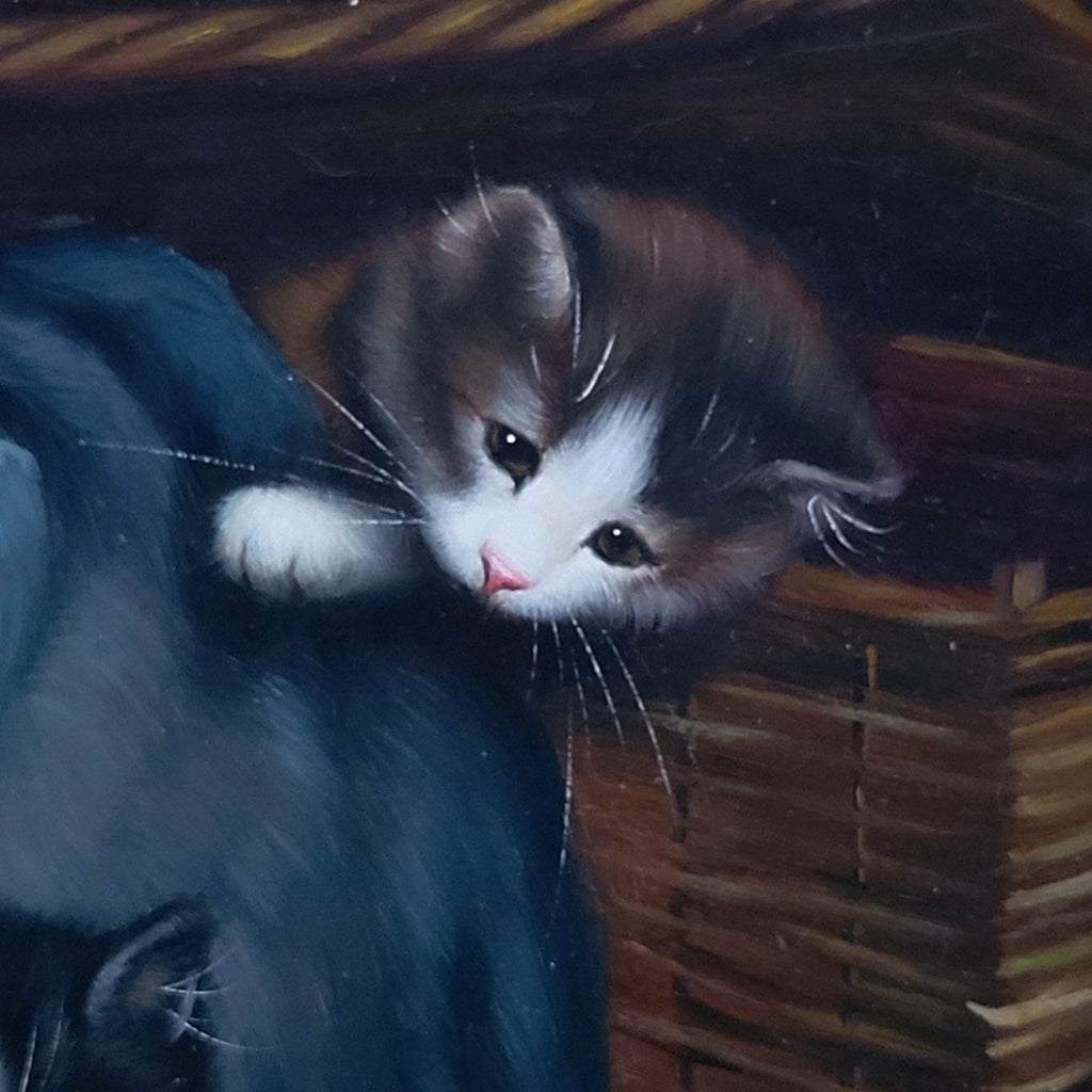 Oil Painting on Board of Three Kittens Signed P. Saied With Gold Frame