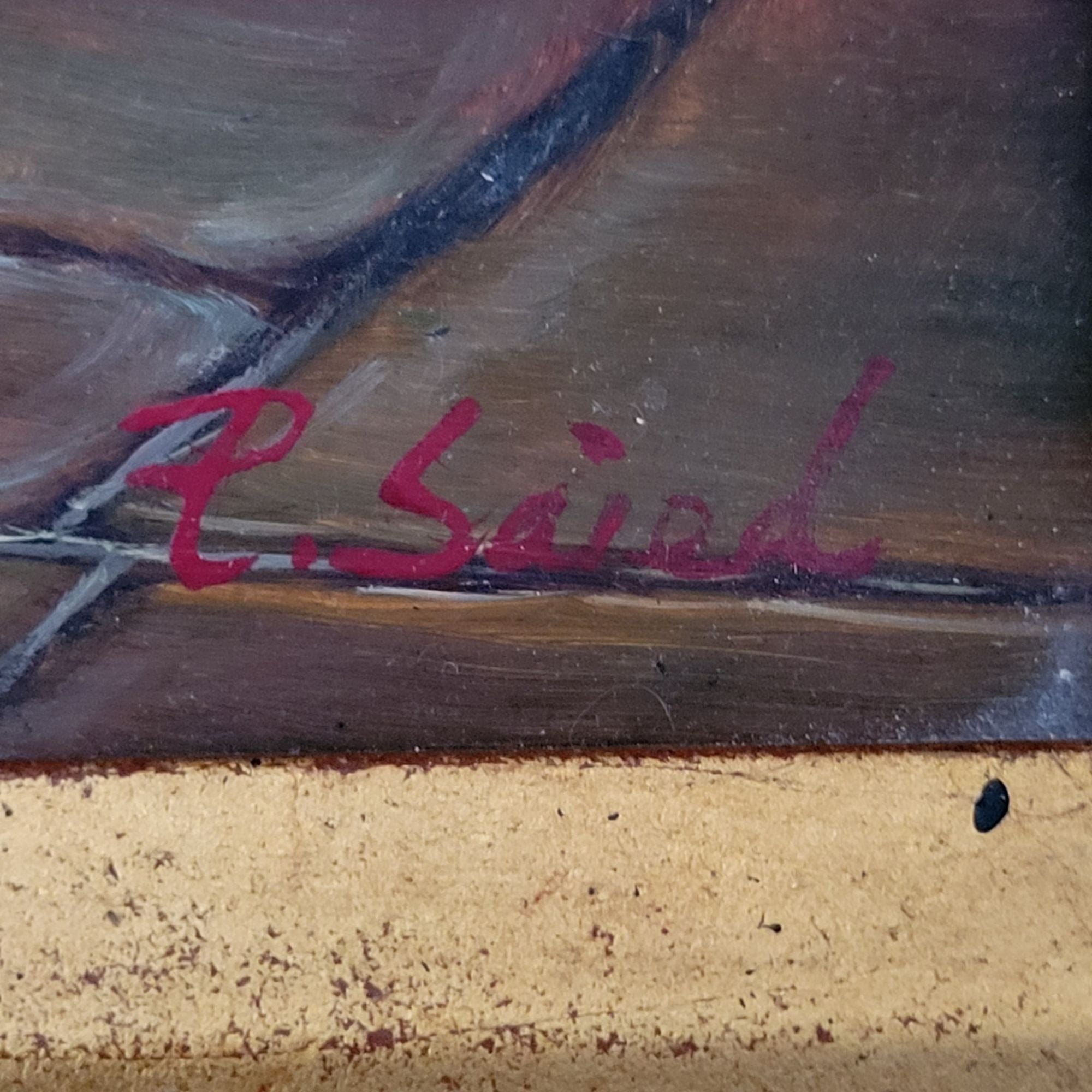 Oil Painting on Board of Three Kittens Signed P. Saied With Gold Frame