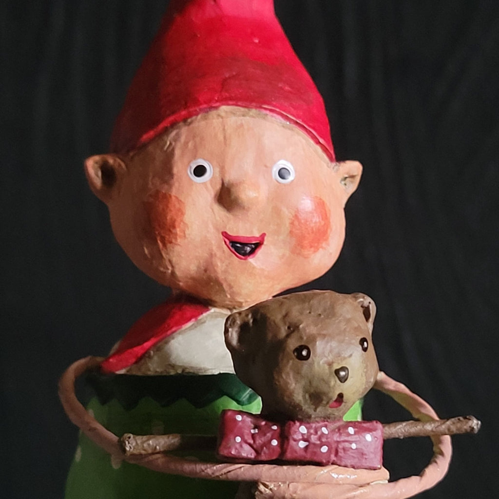 Giving Gabe Figurine By Lori Mitchell Christmas Elf Figurine with Teddy Bear