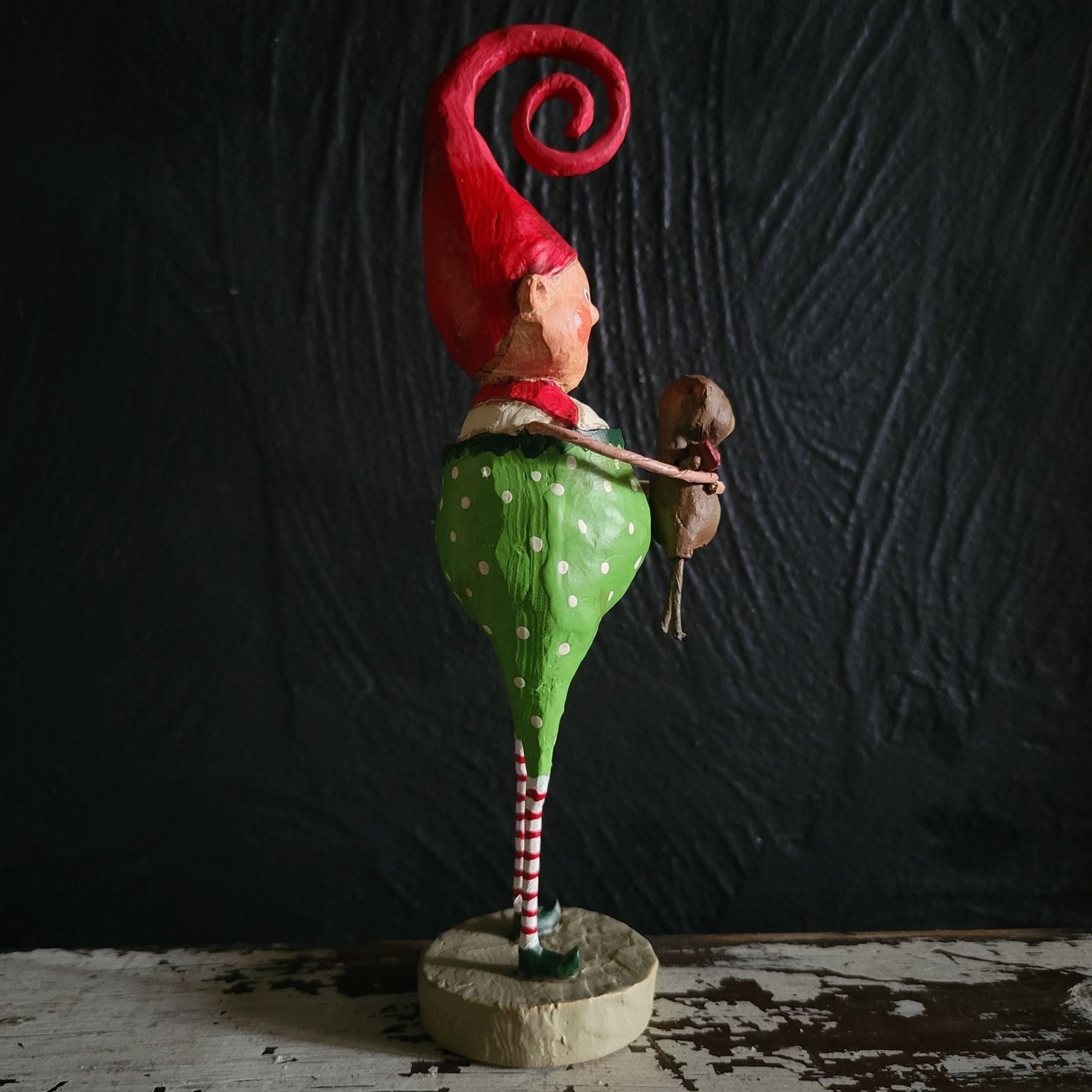 Giving Gabe Figurine By Lori Mitchell Christmas Elf Figurine with Teddy Bear
