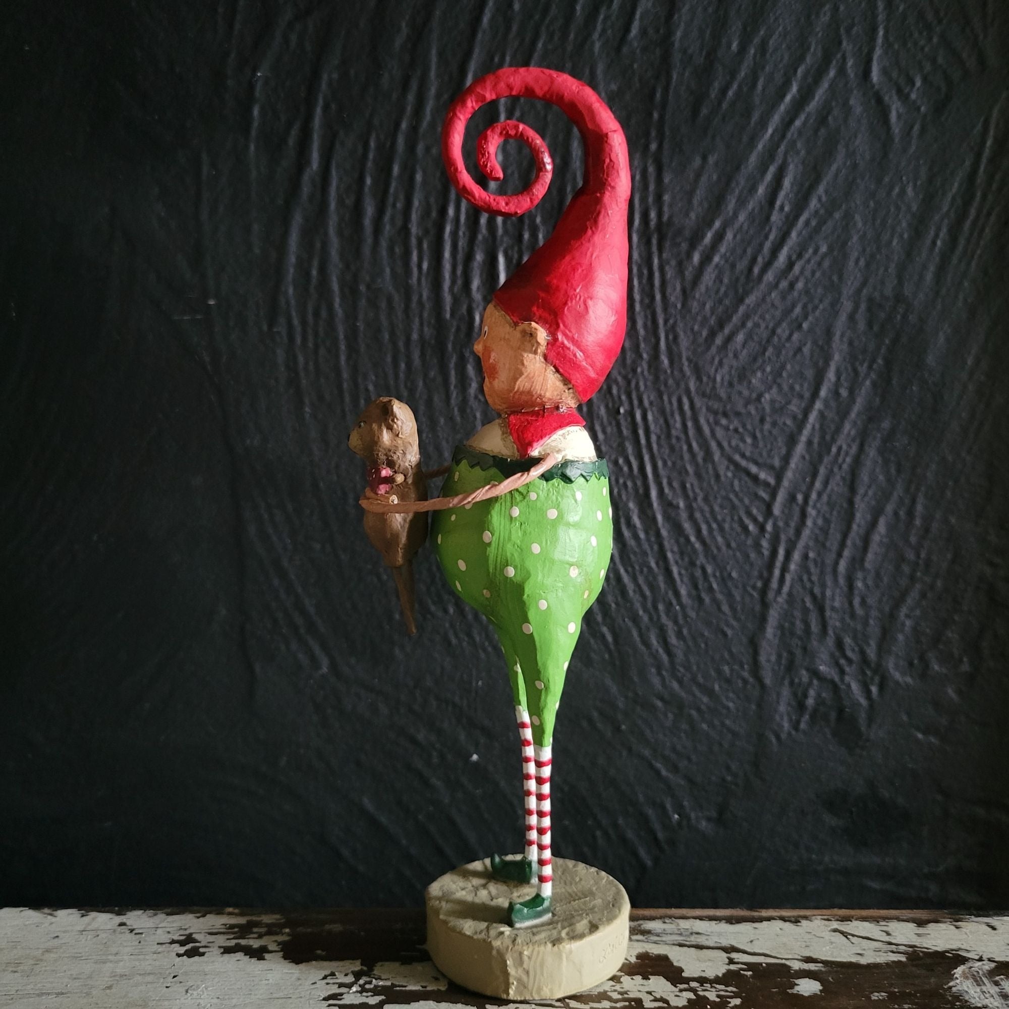 Giving Gabe Figurine By Lori Mitchell Christmas Elf Figurine with Teddy Bear