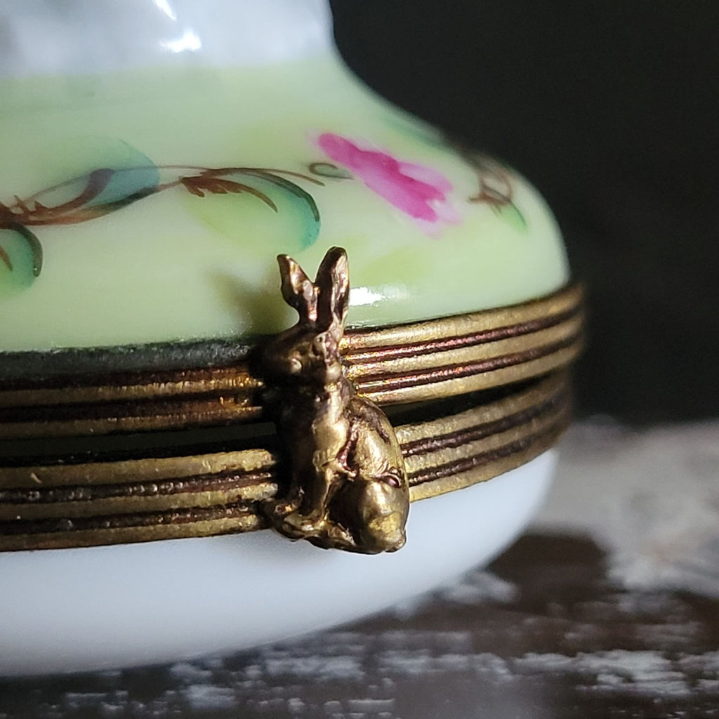 Vtg Limoges Charmart Decor Main Porcelain Box Brown Rabbit Figurine Trinket Box