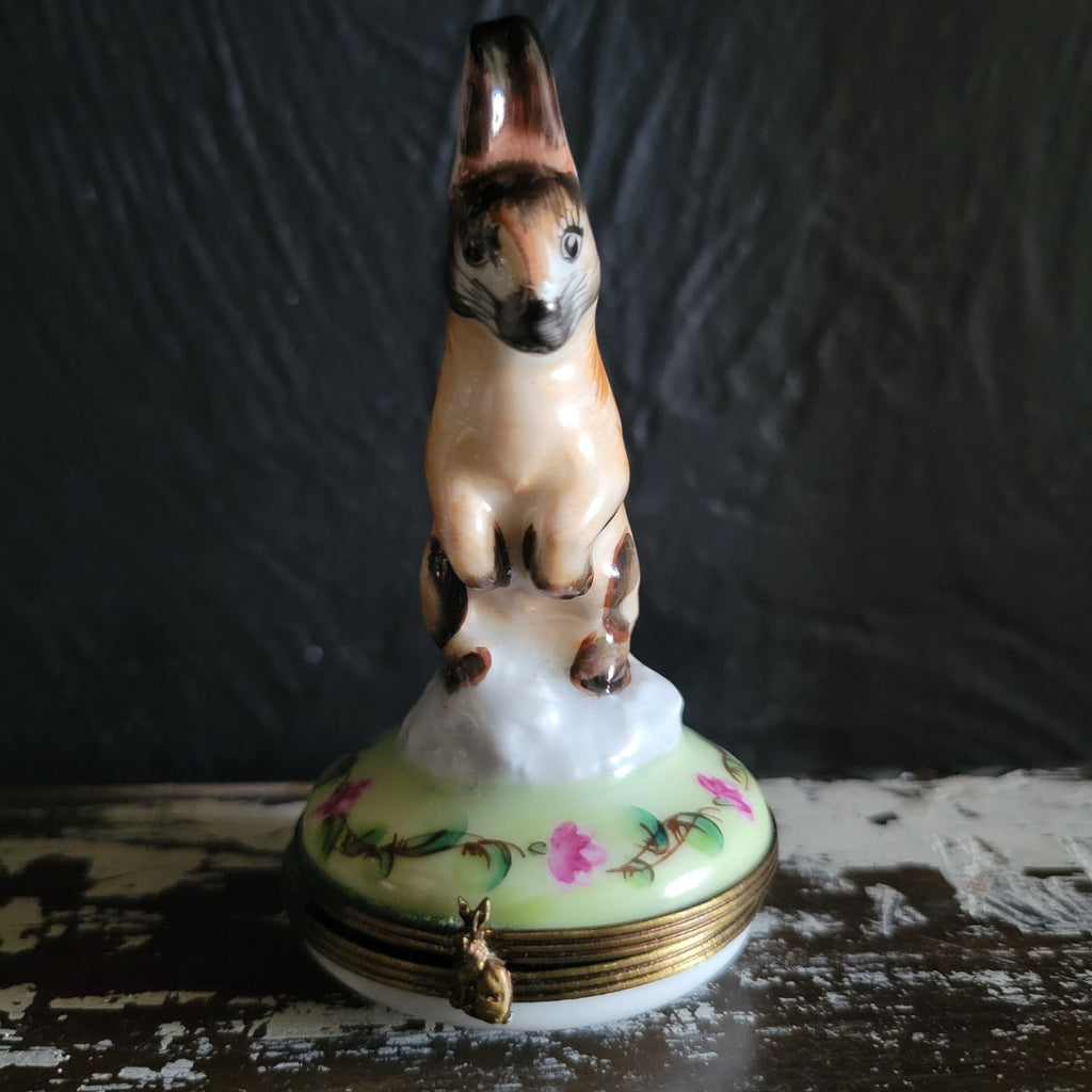 Vtg Limoges Charmart Decor Main Porcelain Box Brown Rabbit Figurine Trinket Box