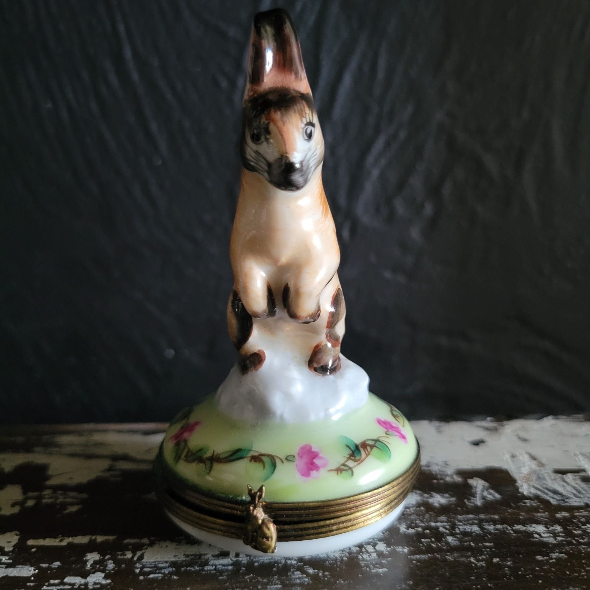 Vtg Limoges Charmart Decor Main Porcelain Box Brown Rabbit Figurine Trinket Box