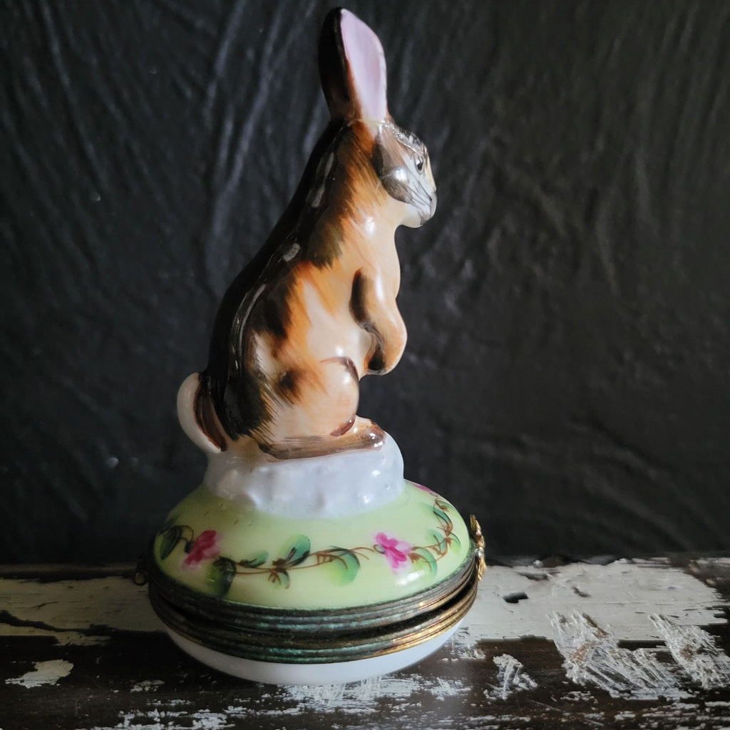 Vtg Limoges Charmart Decor Main Porcelain Box Brown Rabbit Figurine Trinket Box