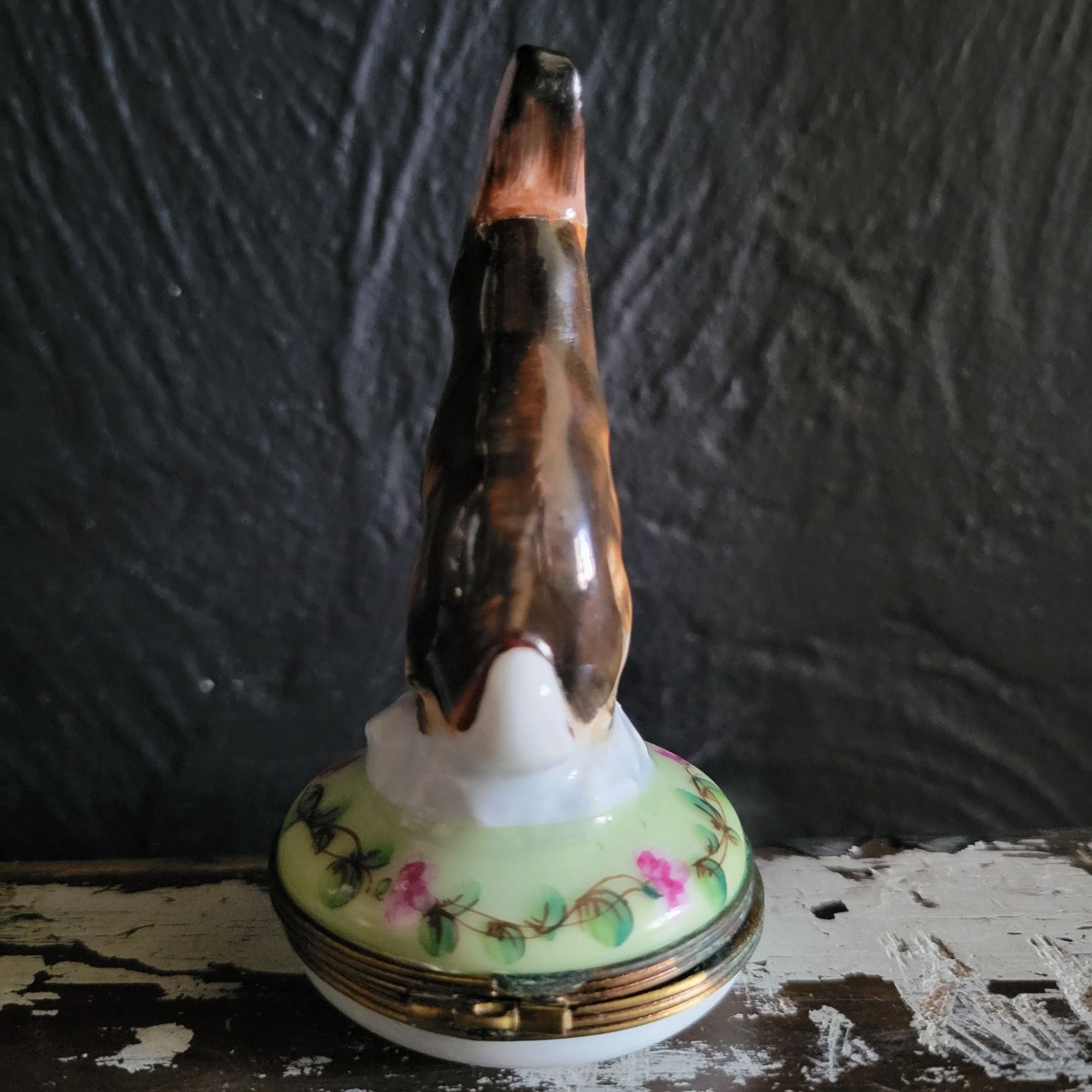 Vtg Limoges Charmart Decor Main Porcelain Box Brown Rabbit Figurine Trinket Box