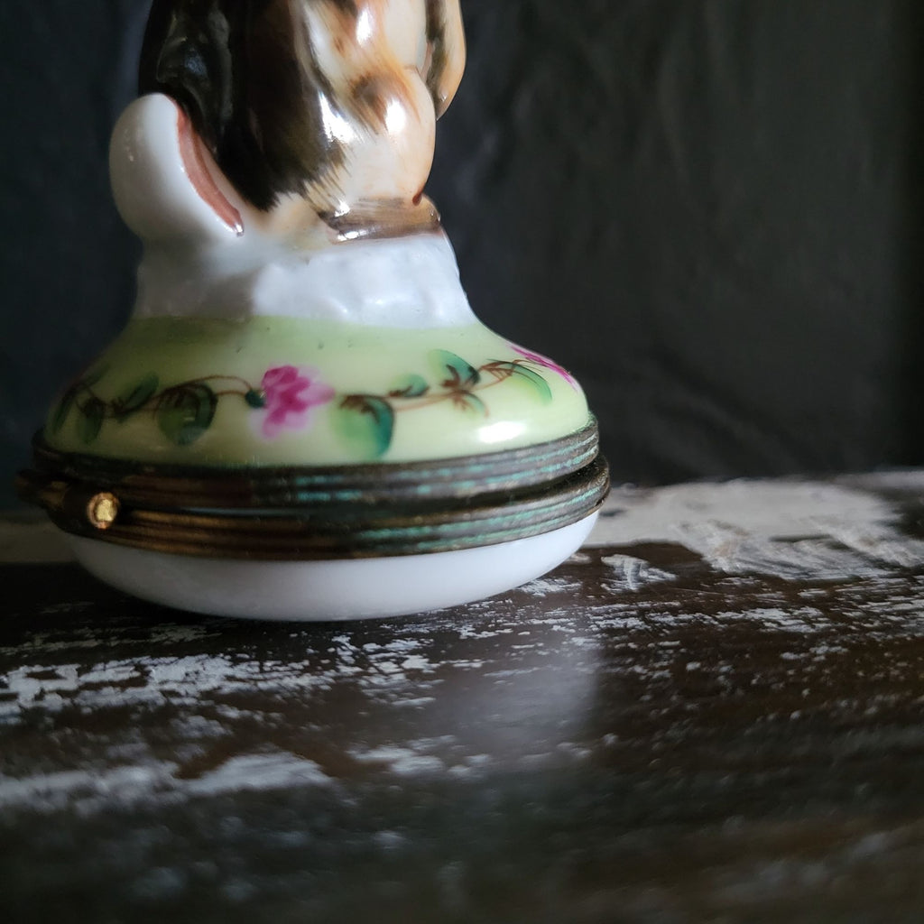 Vtg Limoges Charmart Decor Main Porcelain Box Brown Rabbit Figurine Trinket Box