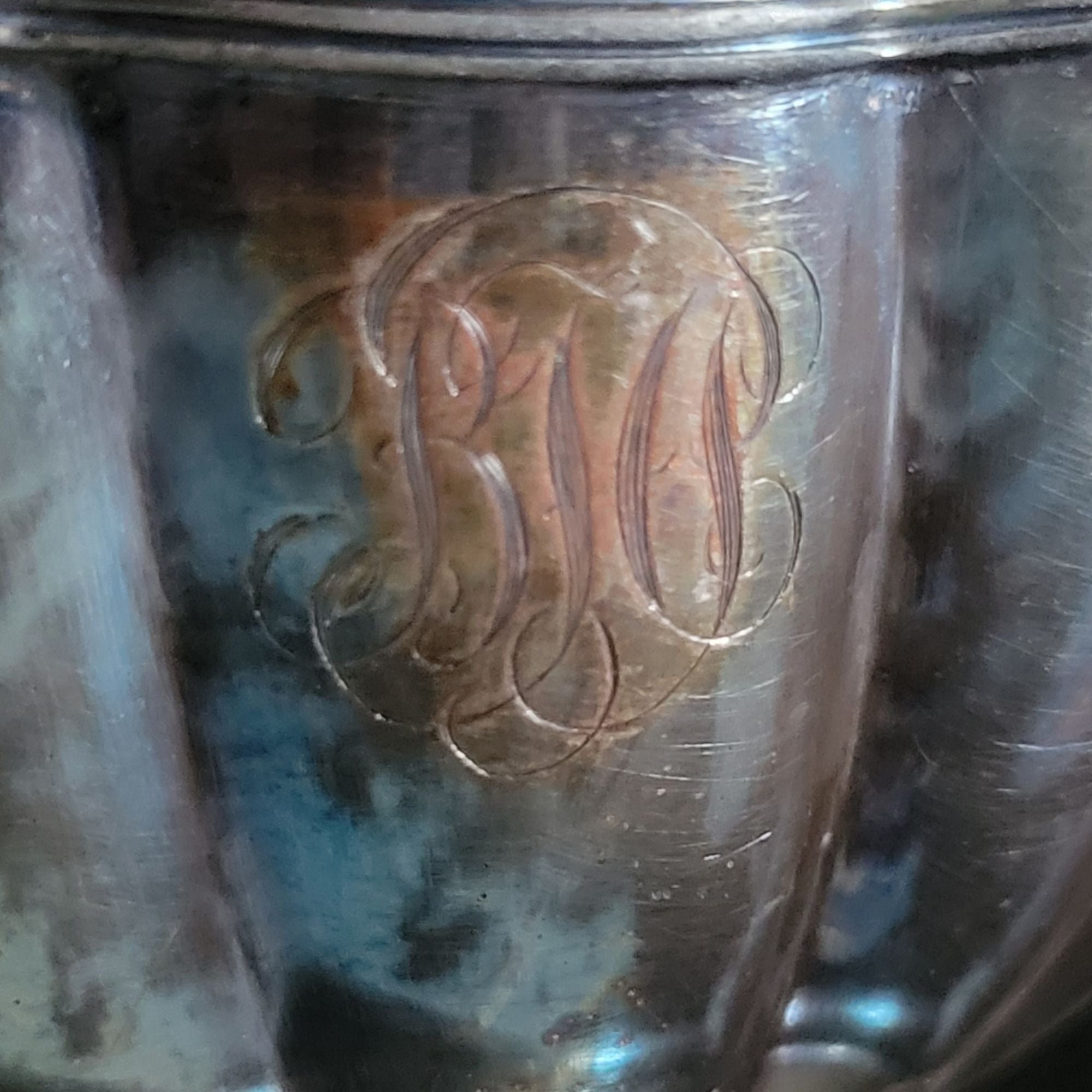 Vintage Monogrammed Silverplate Gravy Boat / Sauce Boat