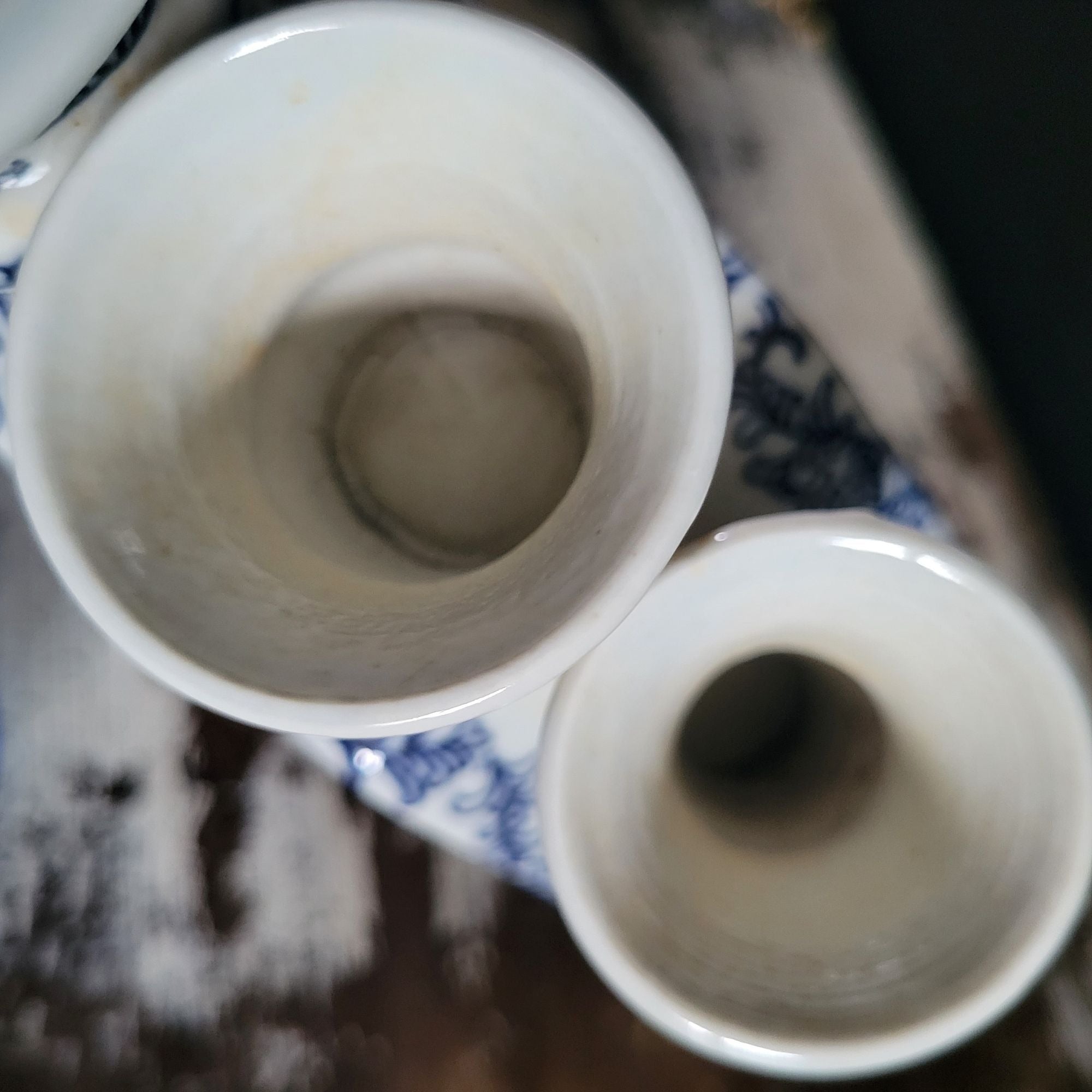 Vtg Double Happiness Porcelain Candle Stick Holder Blue and White Chinoiserie