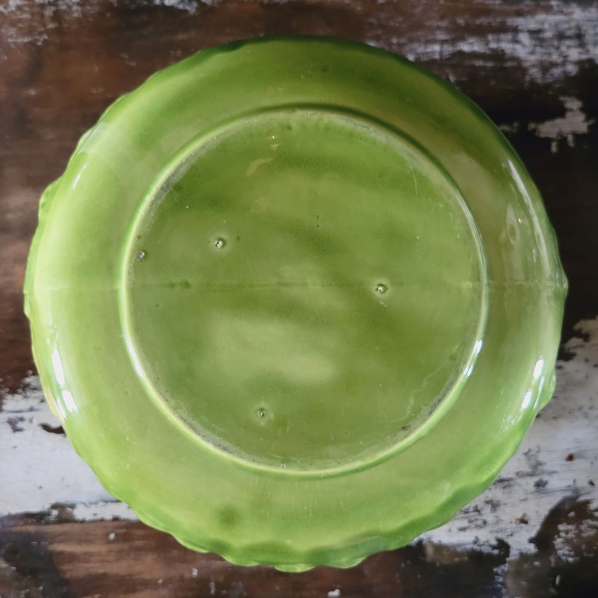 Vintage Green Ceramic Bamboo Planter Textured Faux Bamboo Design