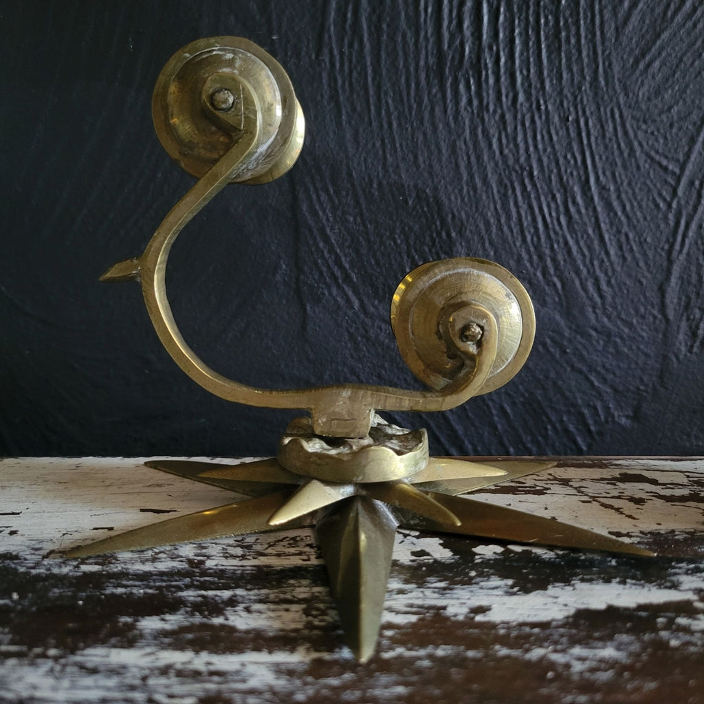 Vintage Set Brass Starburst Double Candlestick Wall Sconces Candle Holders