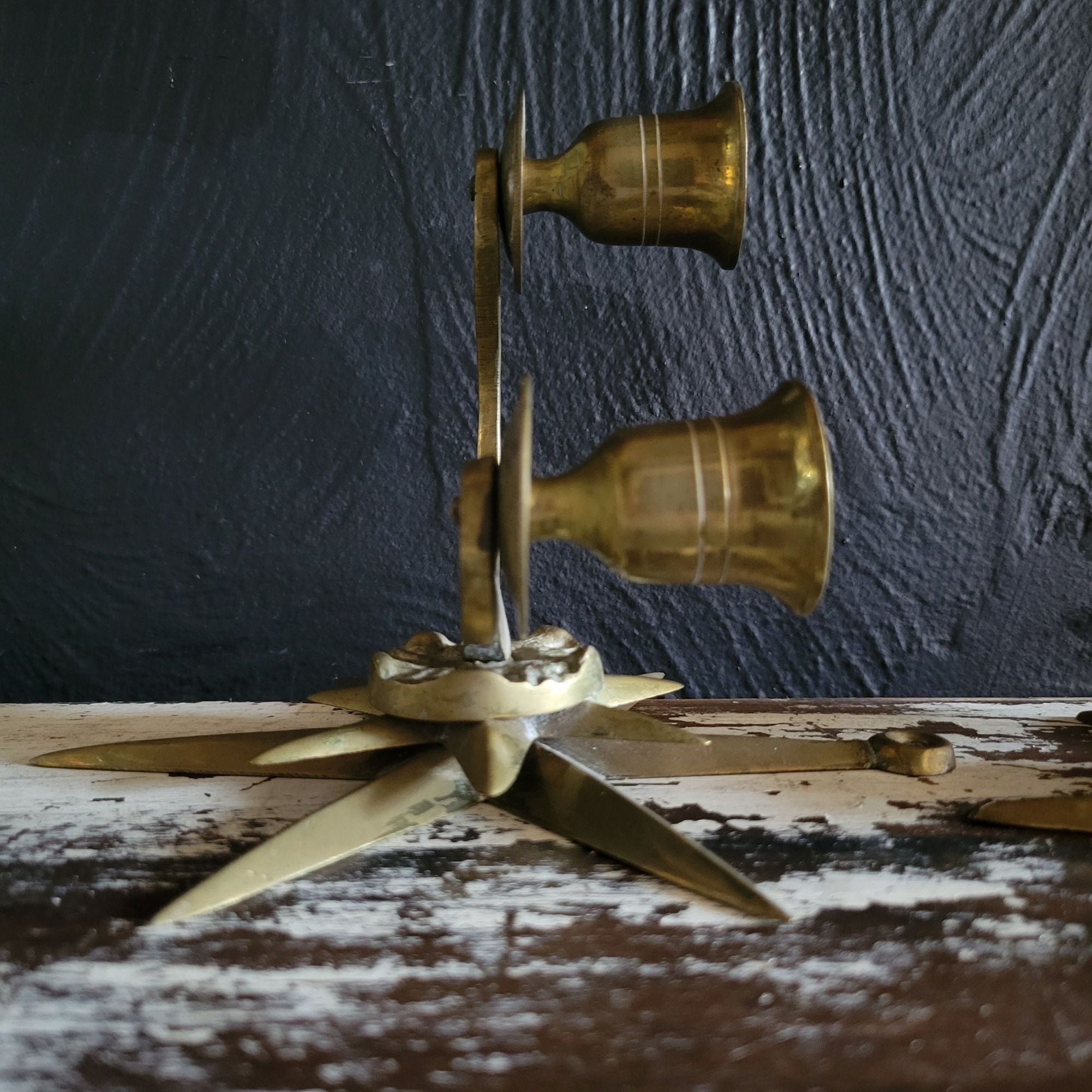 Vintage Set Brass Starburst Double Candlestick Wall Sconces Candle Holders