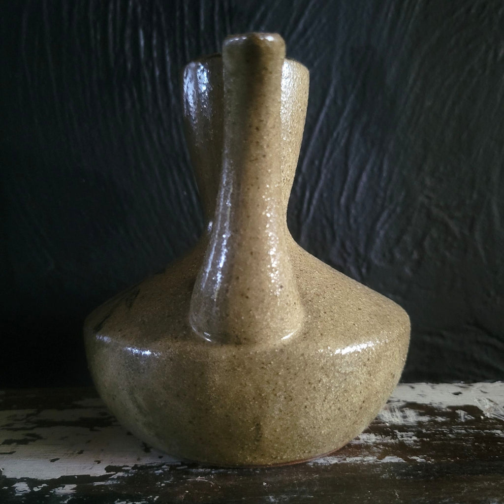 Vintage Japanese Ceramic Pottery Sake Pourer Jug Bamboo Motif Red Clay Handmade