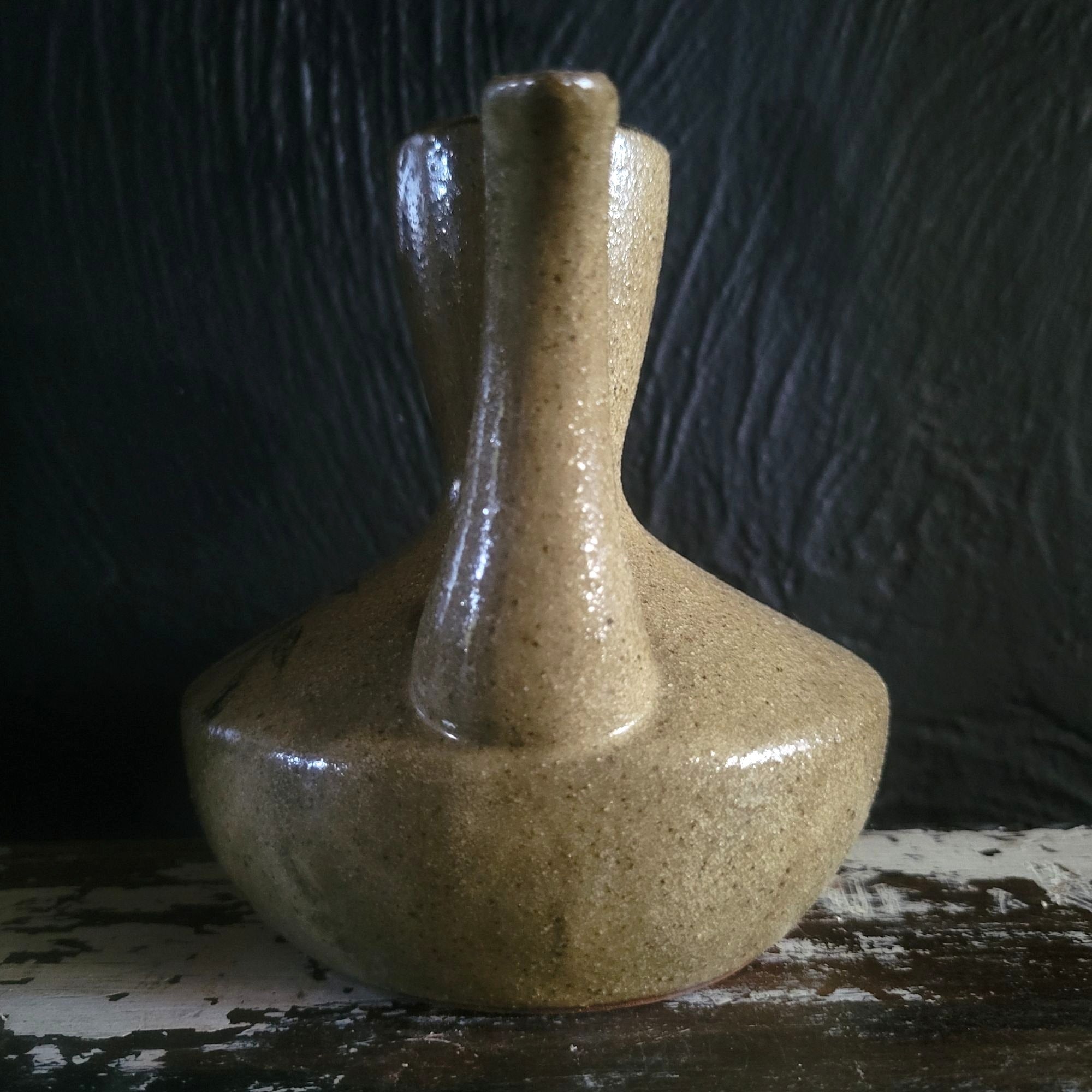 Vintage Japanese Ceramic Pottery Sake Pourer Jug Bamboo Motif Red Clay Handmade