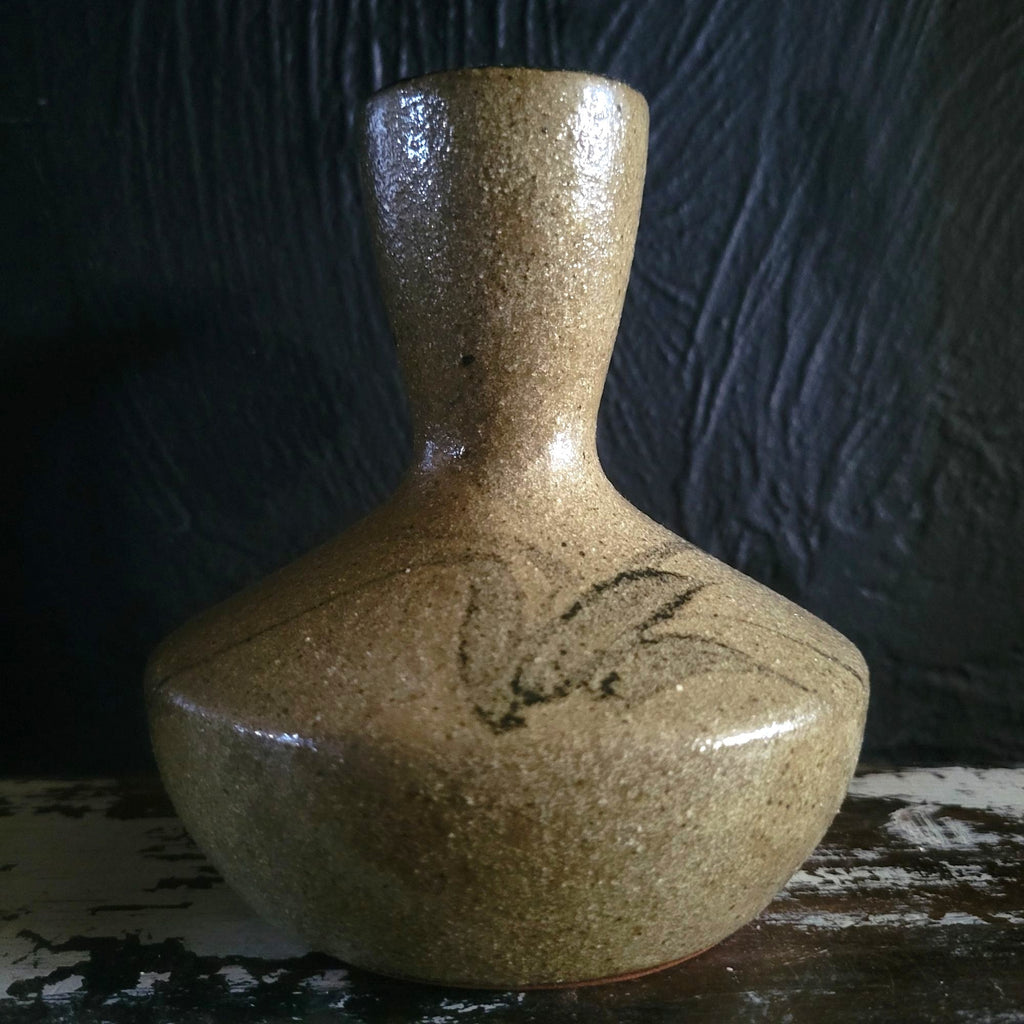 Vintage Japanese Ceramic Pottery Sake Pourer Jug Bamboo Motif Red Clay Handmade